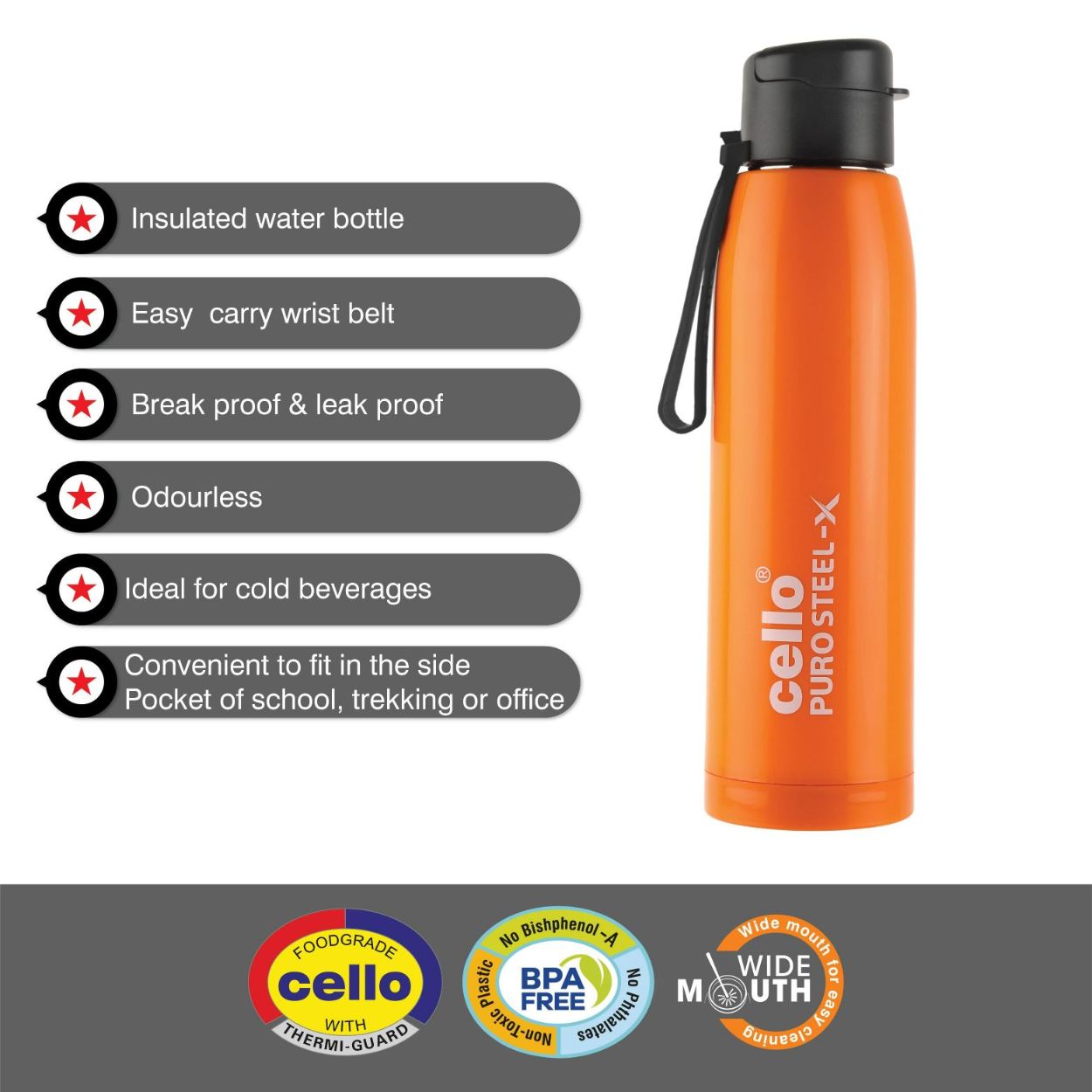 Cello Puro Steel-X Cooper 900 Water Bottle, 740ml - view 21