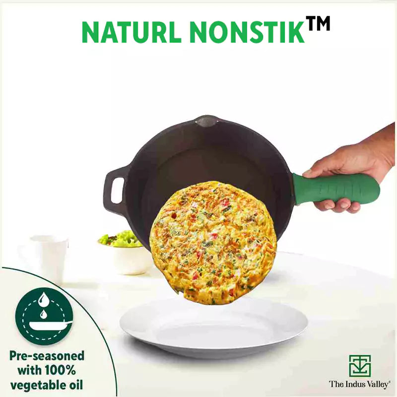 The Indus Valley Super Smooth Cast Iron Fry Pan, Silicon Handle, 100% Pure, Toxin-free,Pre-seasoned, Induction, Non-stick, 20.3/25.4cm, 1.3/1.7L, 2.3/ - view 8