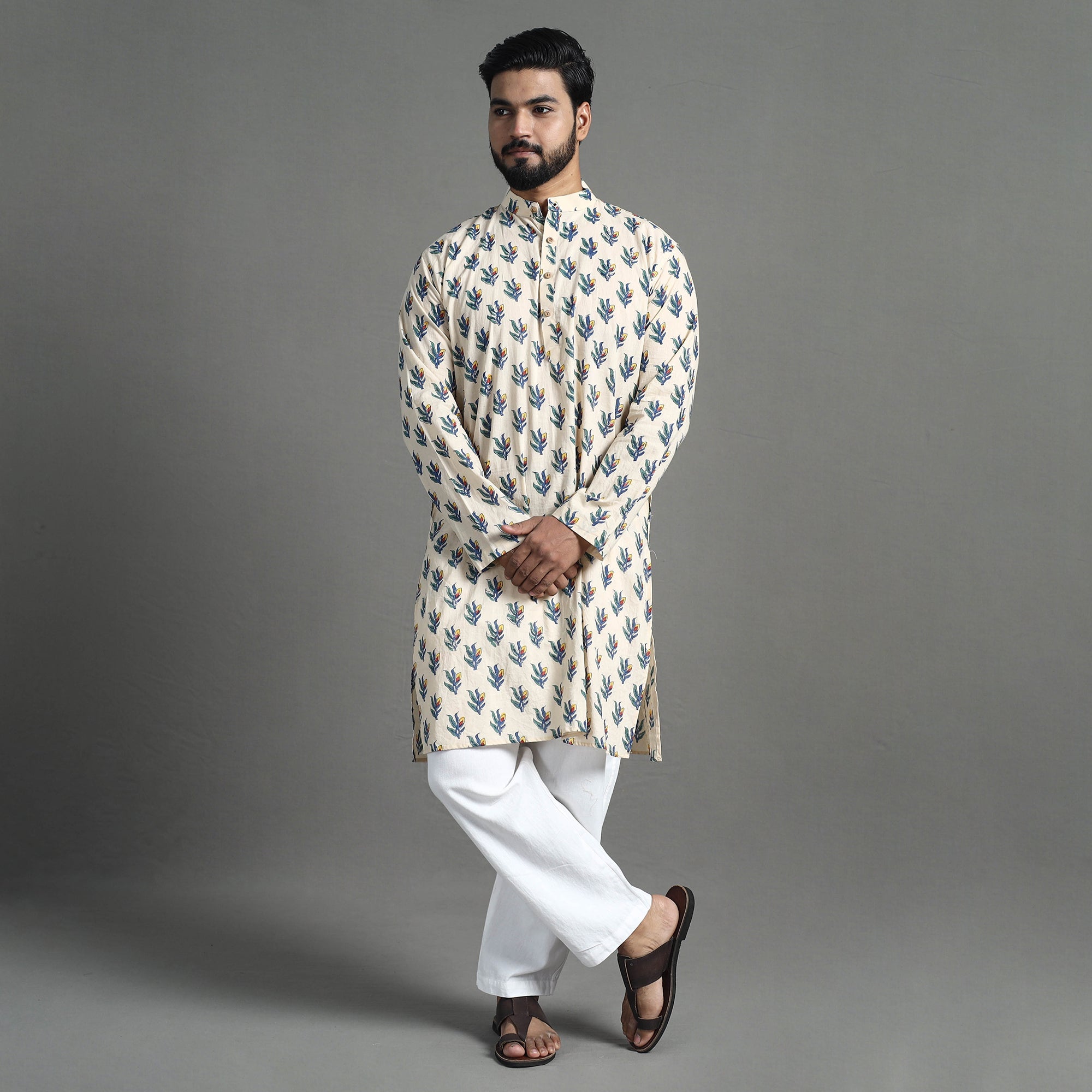 ITOKRI CASUALS Block Print Cotton Sanganeri Kurta for Men (Long) 13 - view 2