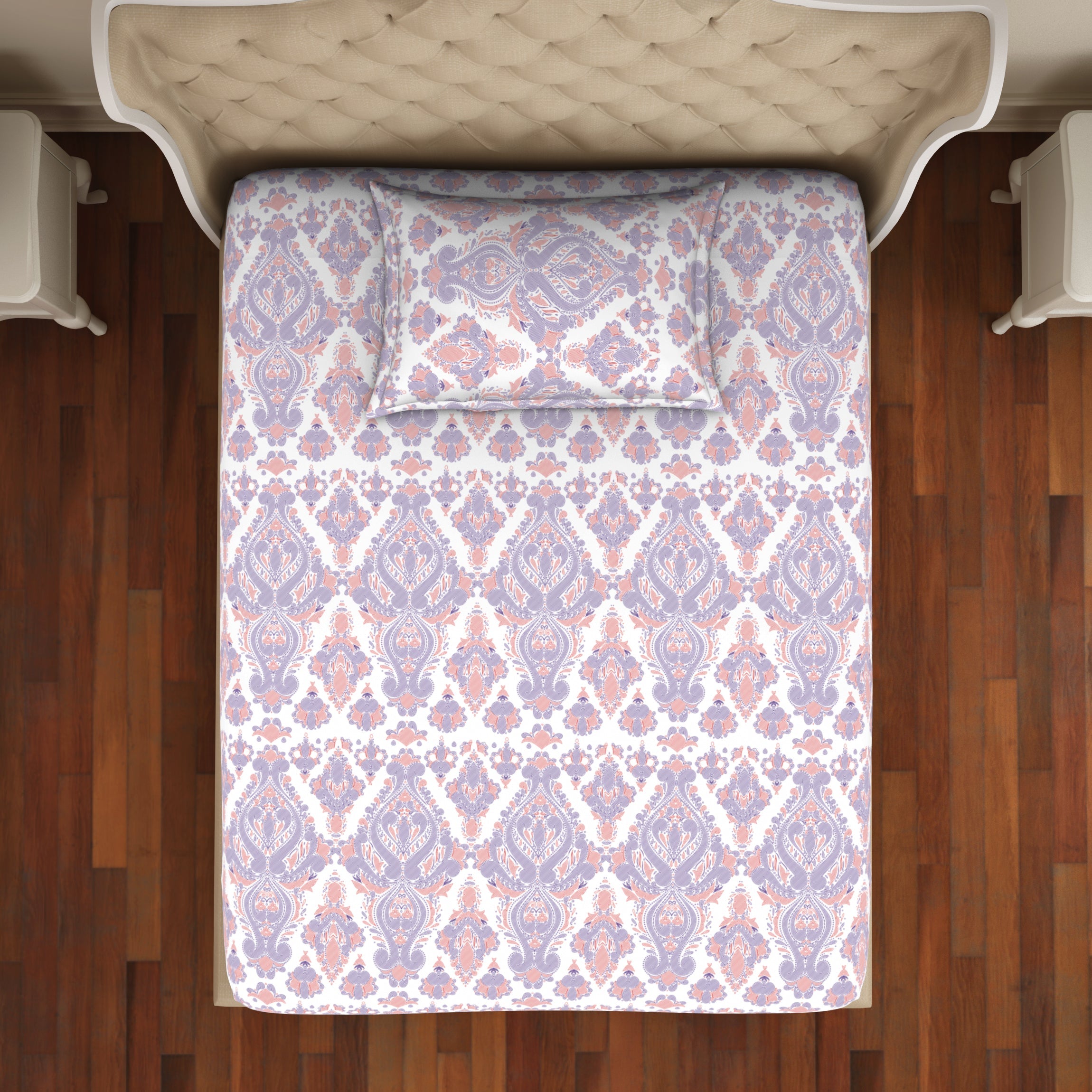 Spaces India Ornate Blue/Orange 100% Cotton Single Bedsheet - 2-In-1 By Welspun - view 5