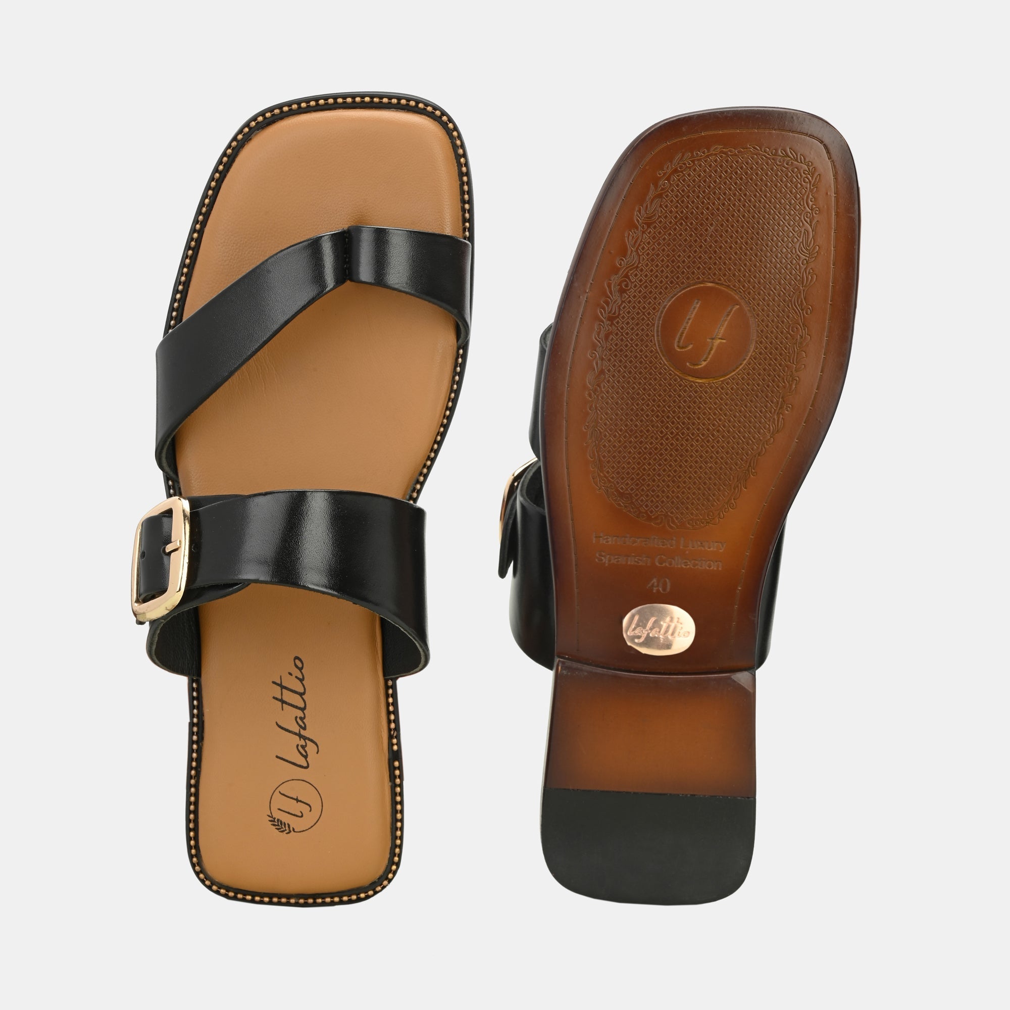 Black Buckled Slippers By Lafattio