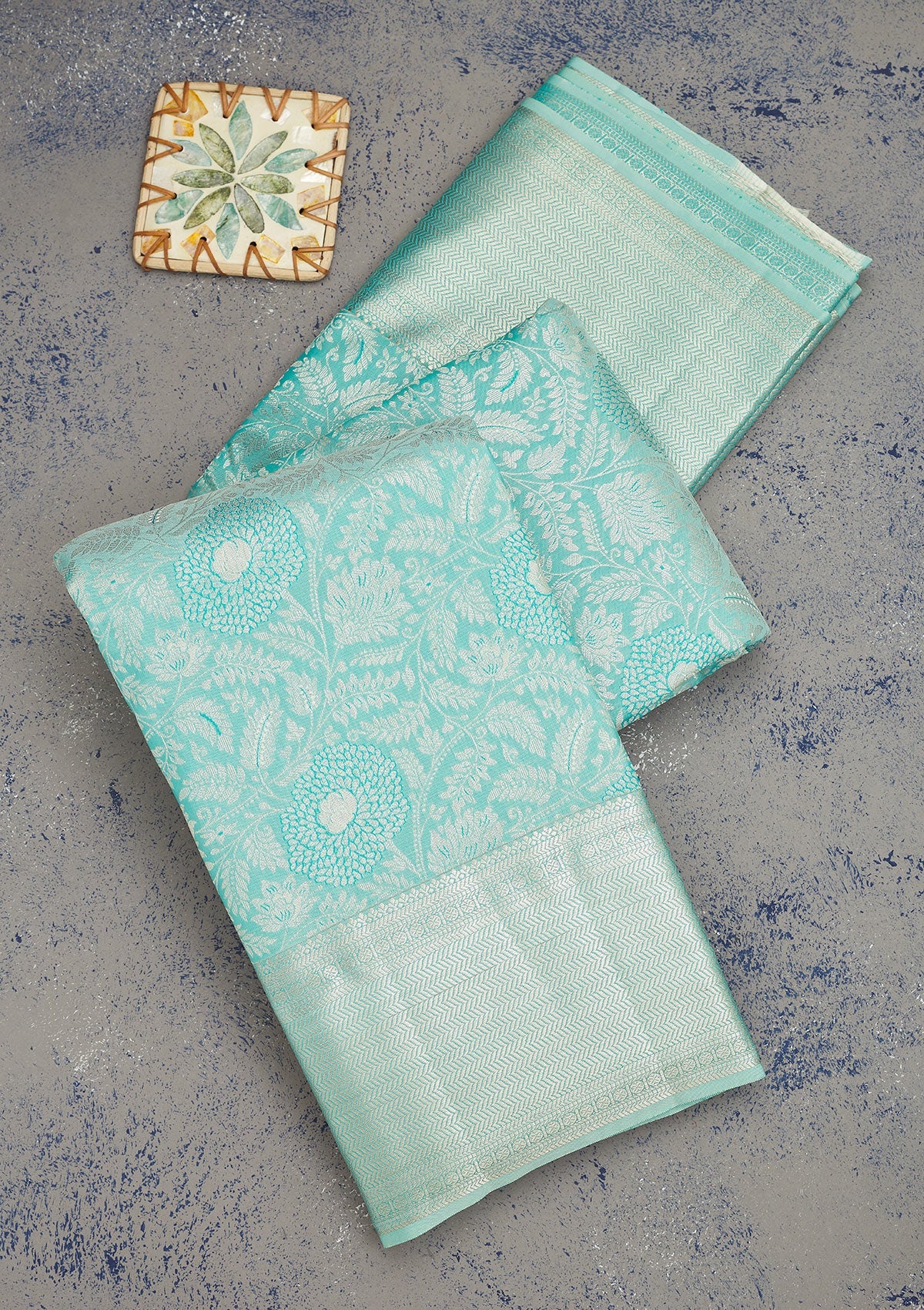 Koskii Sea Green Zariwork Pure Silk Saree – Women's