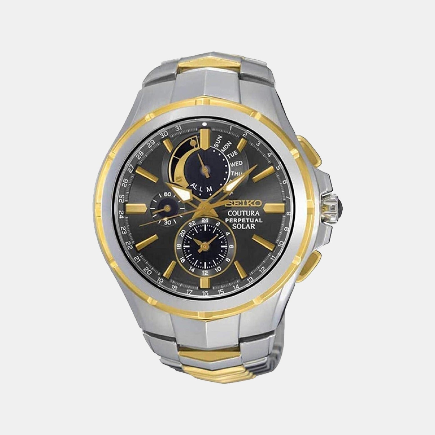 Seiko Coutura Men Solar Black Dial Chronograph Stainless Steel Watch SSC376P9