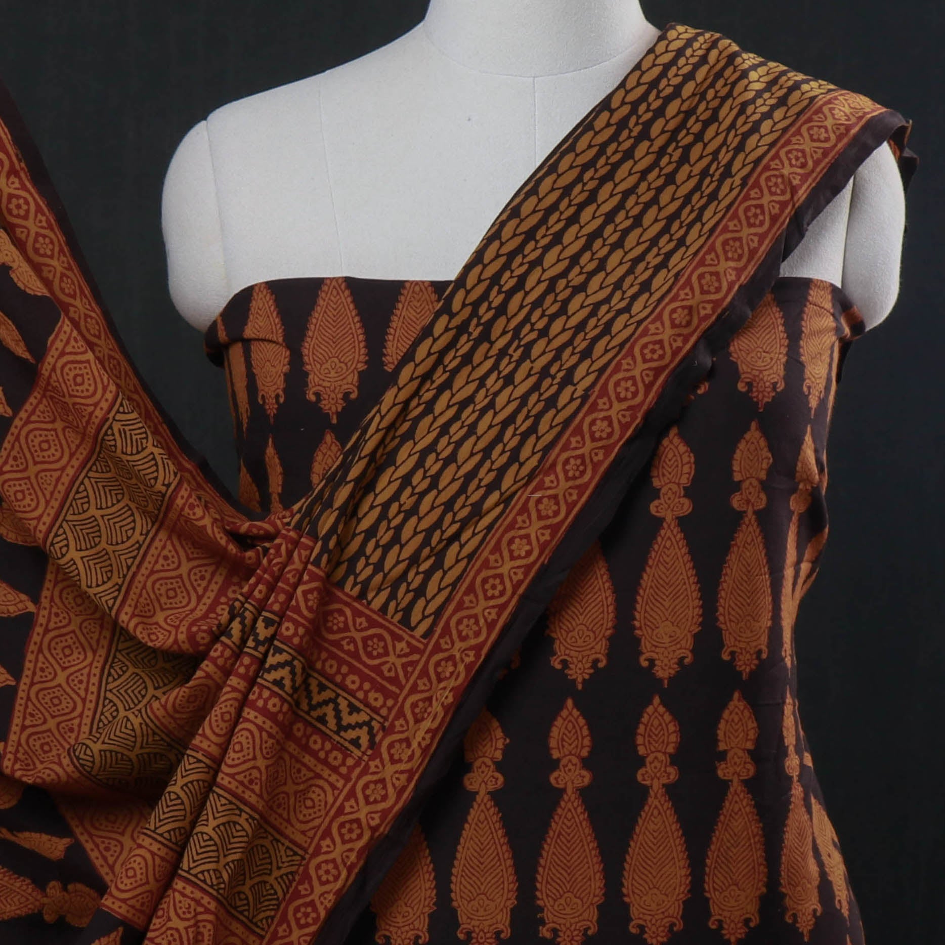 BAGH PRINTS BY UMAR FARUK KHATRI Black - 3pc Natural Dyed Cotton Bagh Print Suit Material Set - view 3