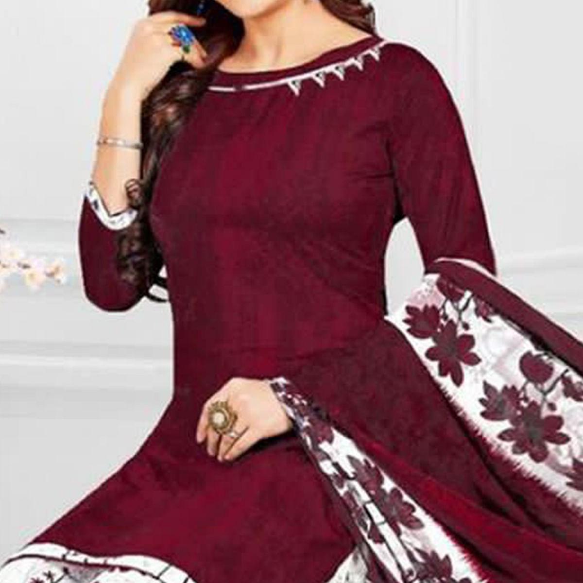 Peachmode Maroon Casual Wear Printed Leon Patiala Dress Material - view 2