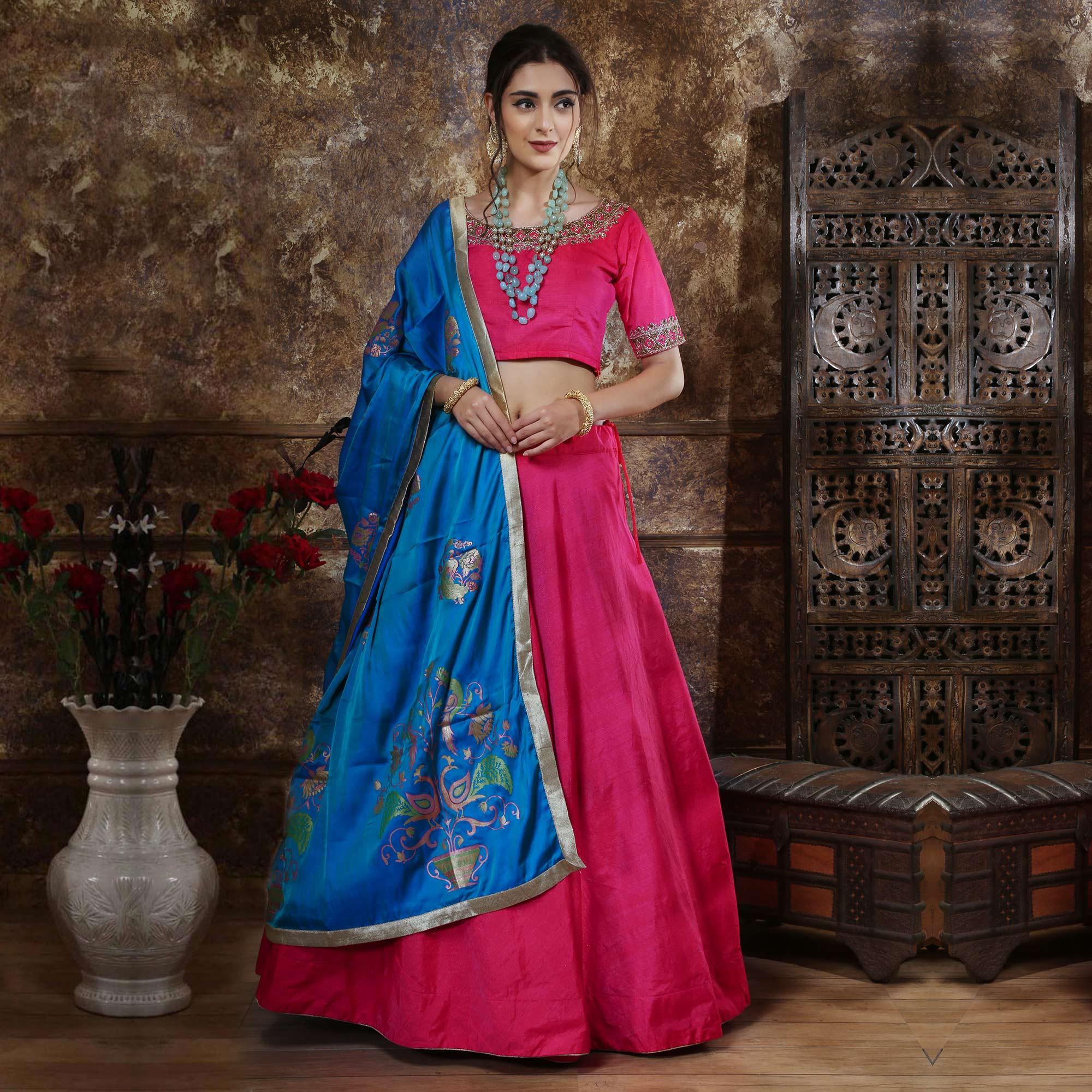 Peachmode Fantastic Pink Colored Party Wear Foil Printed Silk Lehenga Choli