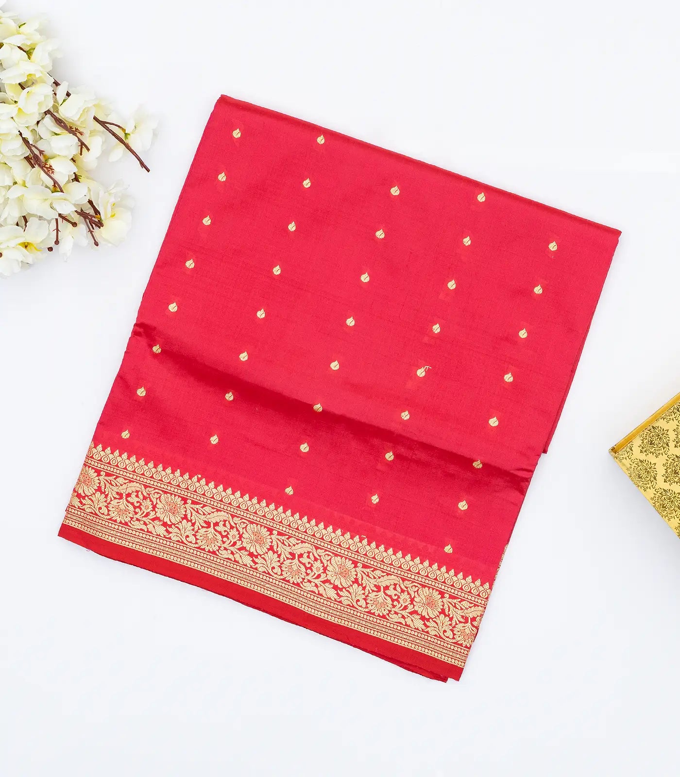 RmKV Pink woven Banarasi Silk Saree With Floral Motifs