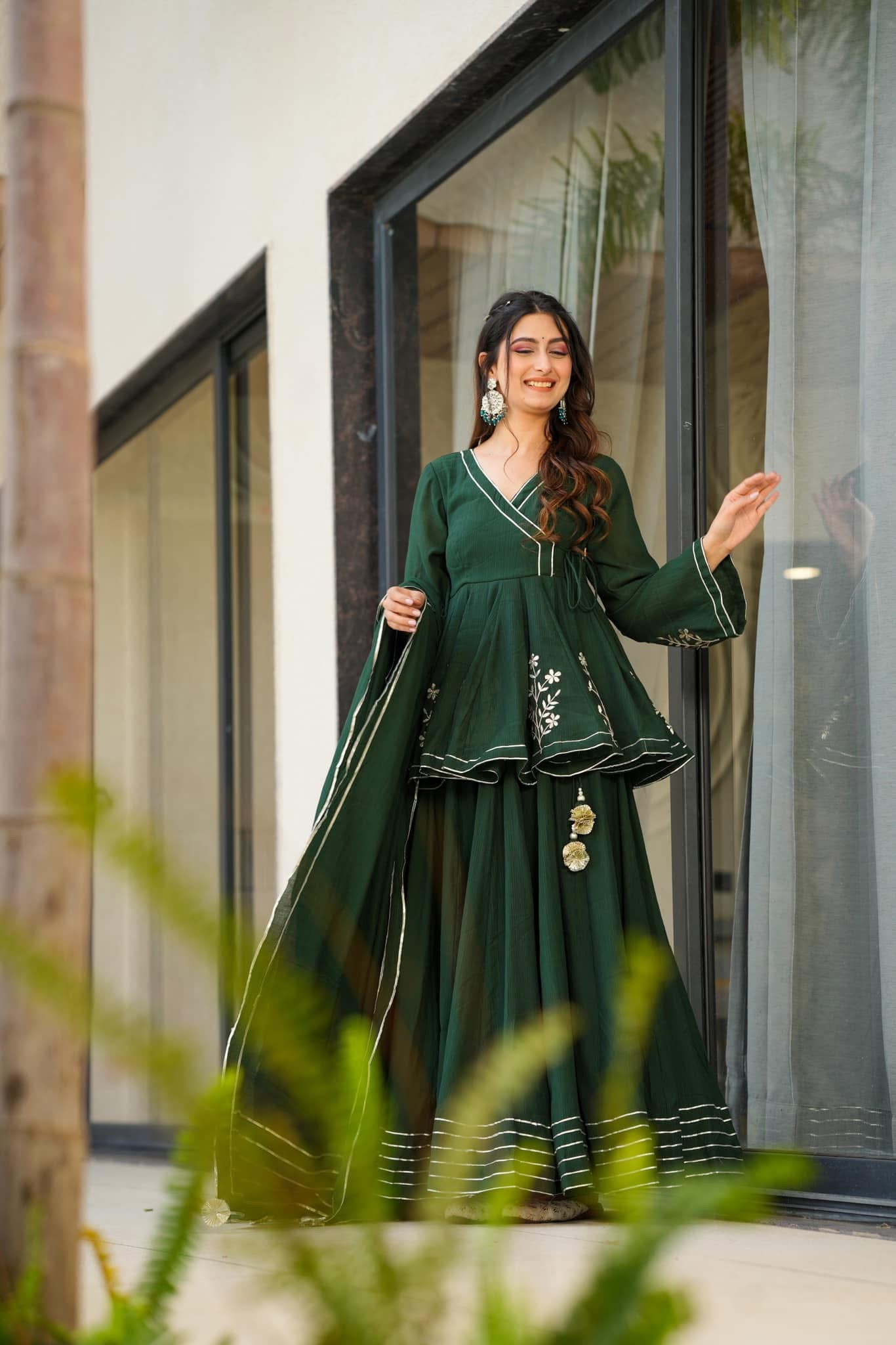 Idaho0 Bottle Green cosmos sharara set - view 6