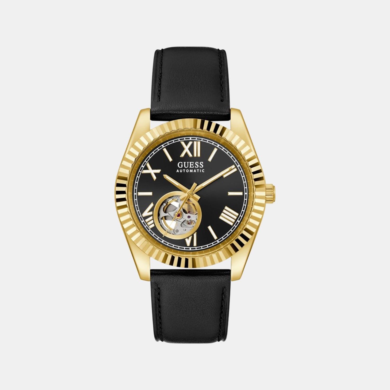 Guess Dress Men Automatic Black Dial Analog Leather Watch GW0985G2