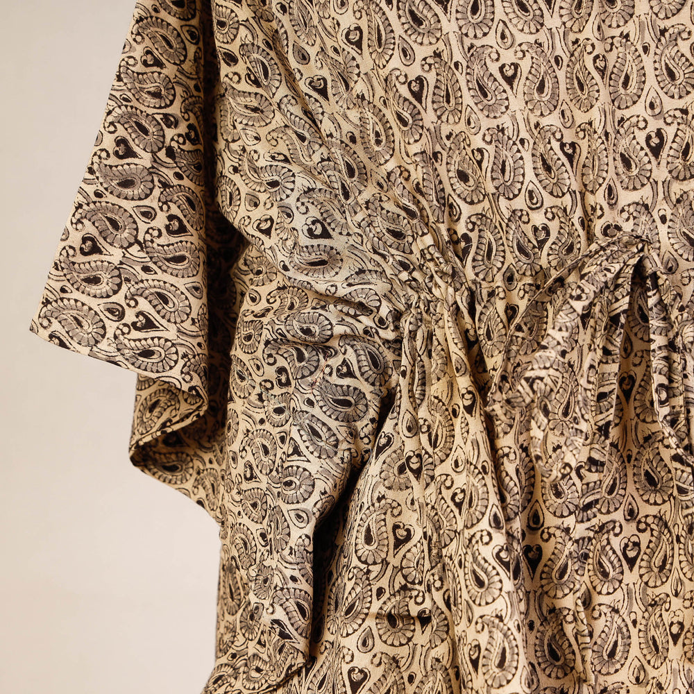 CHUTNEY CRAFT STUDIO Beige - Block Print Cotton Kalamkari Kaftan with Tie-Up Waist (Short) - view 2