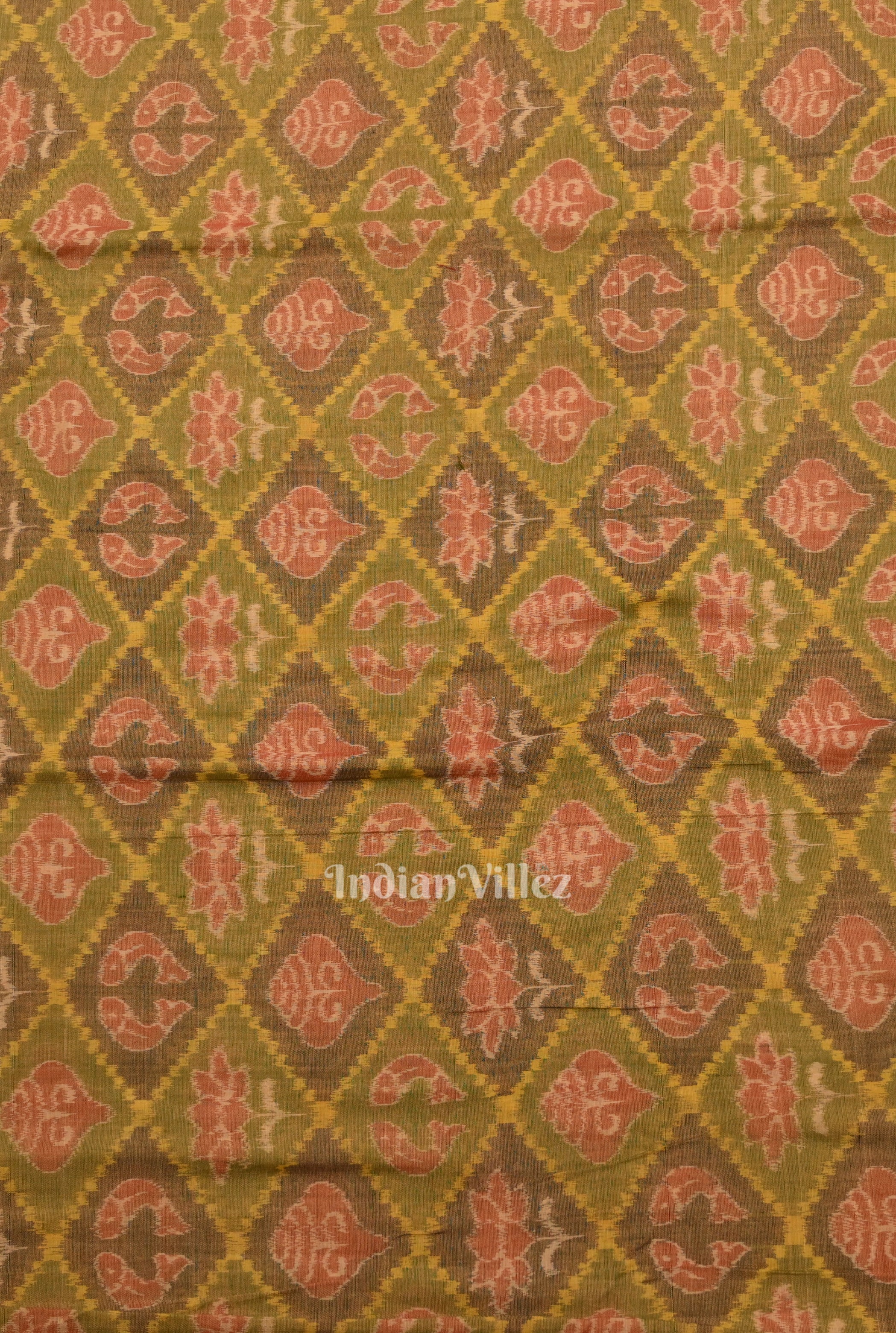 IndianVillèz Mehendi Green Laxmi Pada & Shankha Theme Sambalpuri Cotton Fabrics - view 3