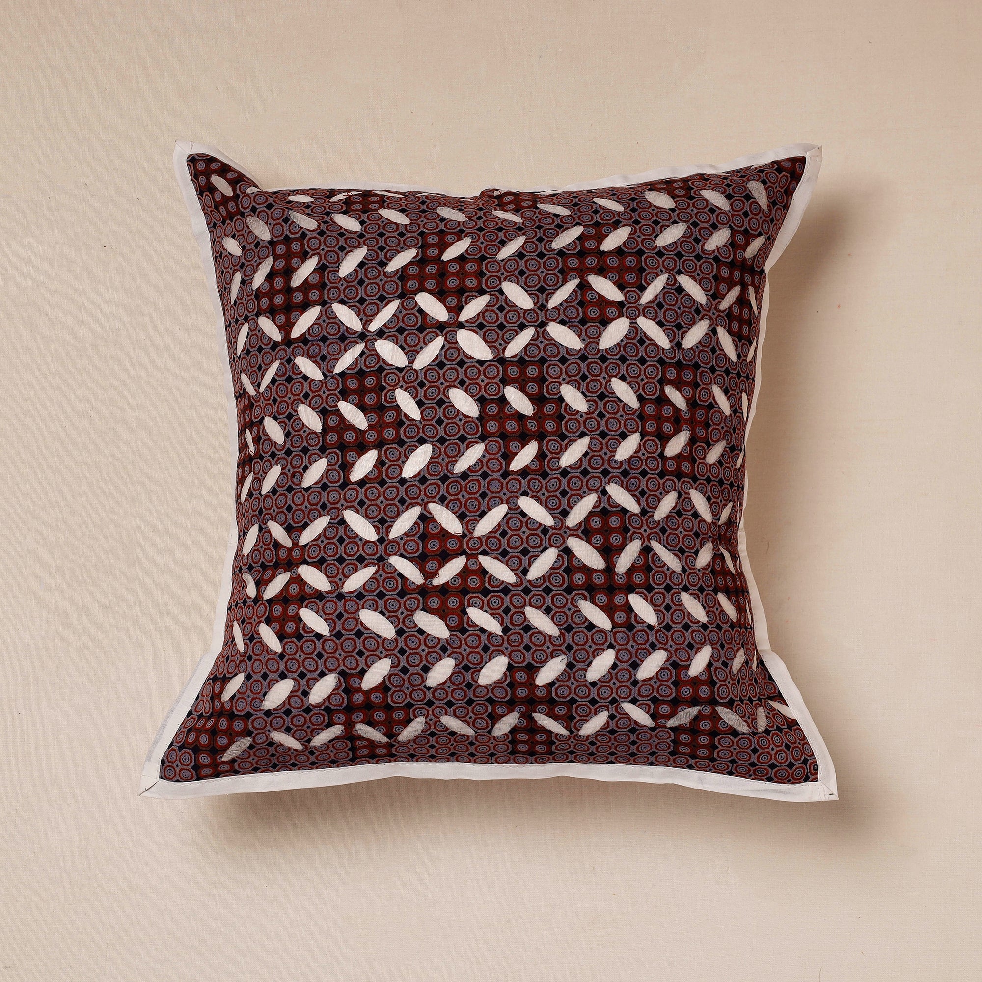 SHADES OF MARUDHARA Brown - Cutwork Cotton Applique Cushion Cover (16 x 16 in)