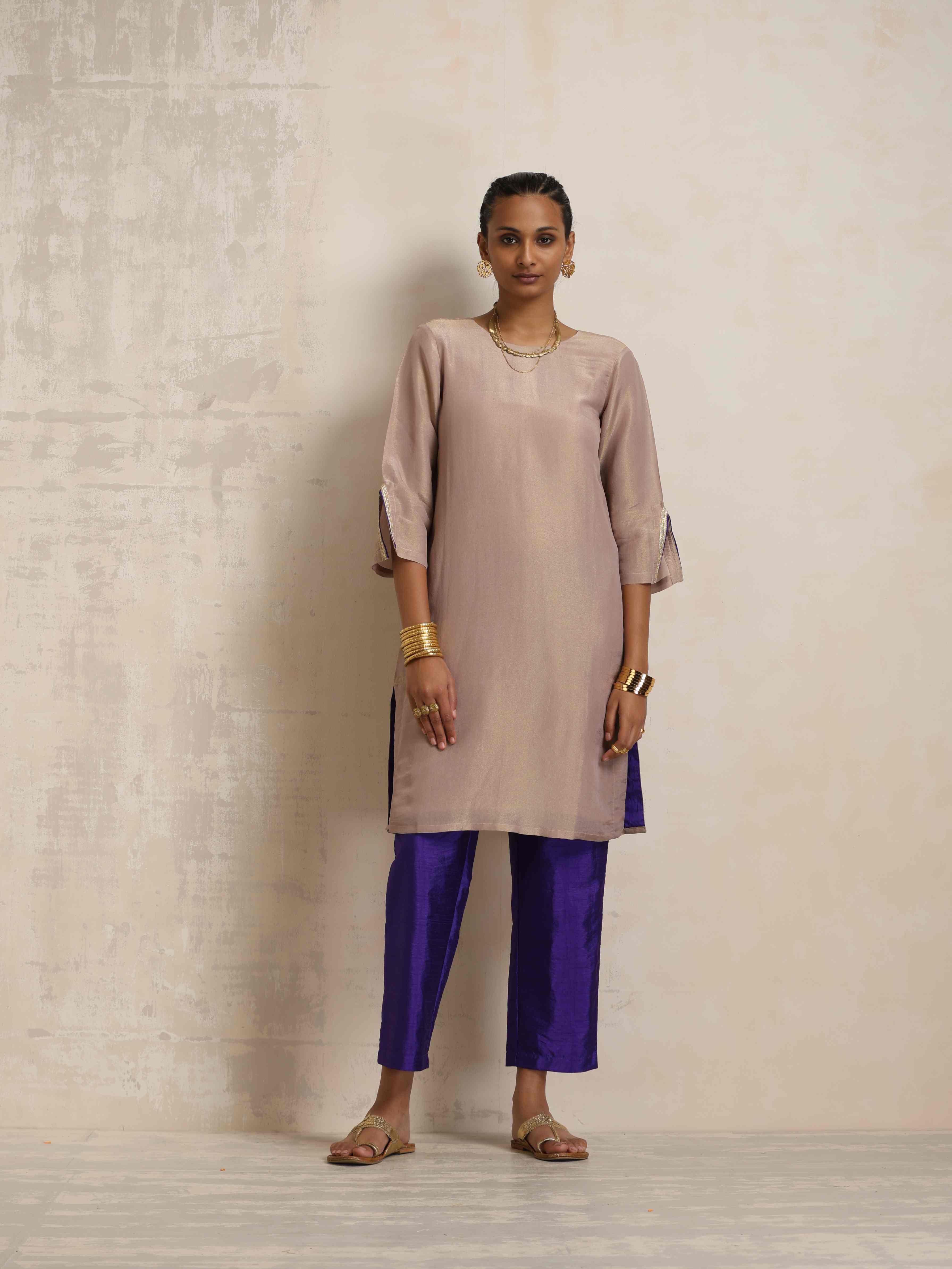 trueBrowns Lilac Tissue Kurta Co-ord Set - view 2