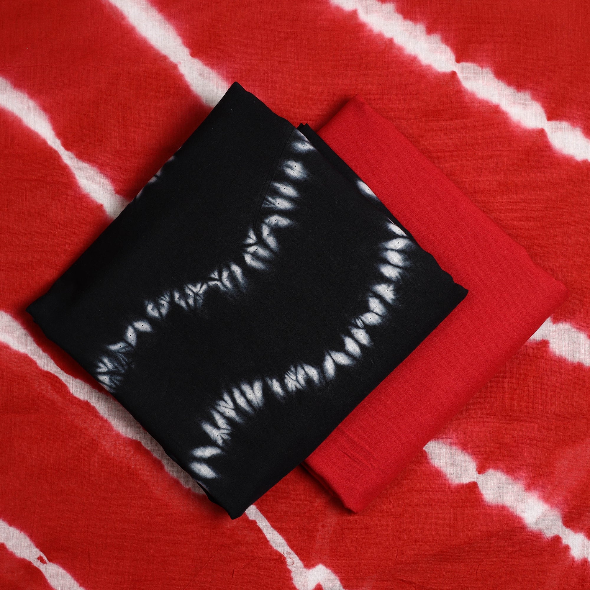 ARTISAN HAND BLOCK PRINTS Black - 3pc Mul Cotton Tie-Dye Shibori Dress Material 62 - view 2