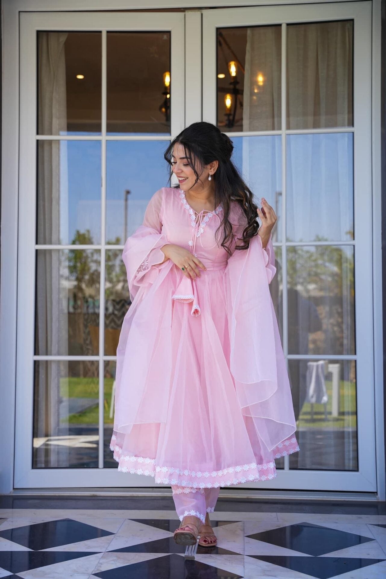 Idaho-o Sanaya pink organza suit set