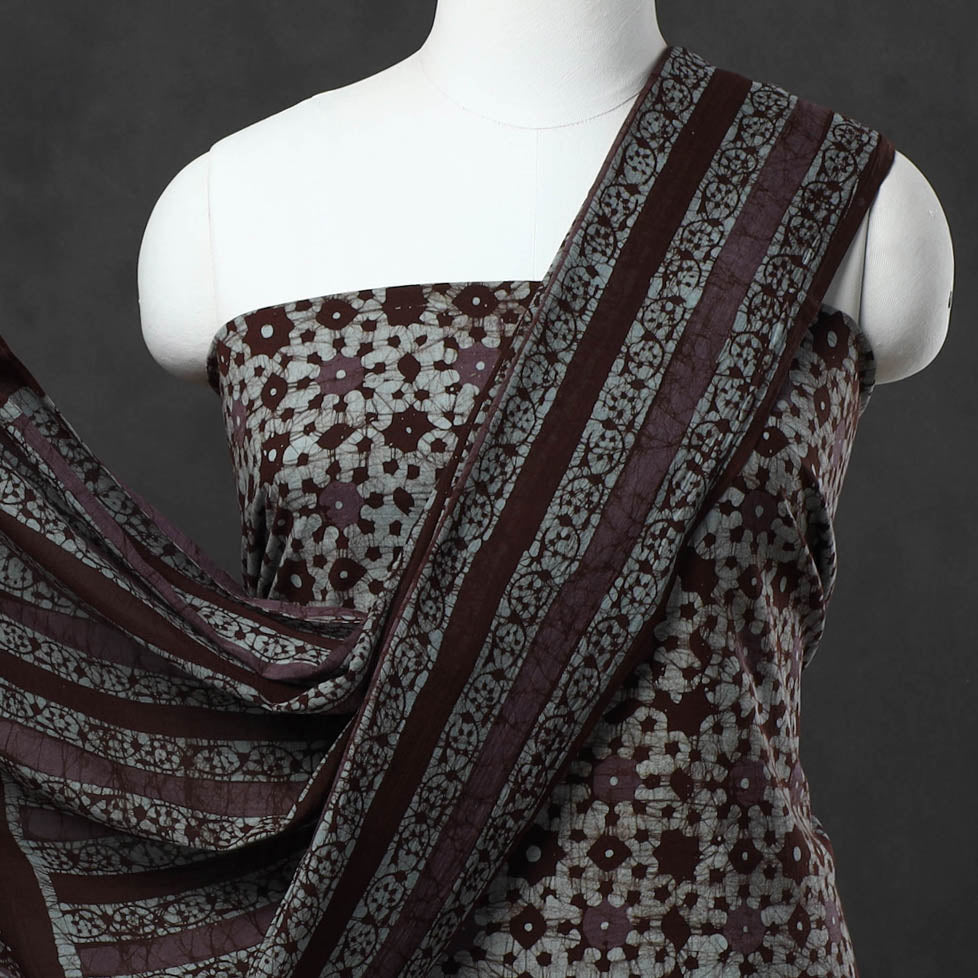 KACHCHH JI CHHAAP Brown - Kutch Print Cotton 3pc Batik Dress Material 31 - view 3