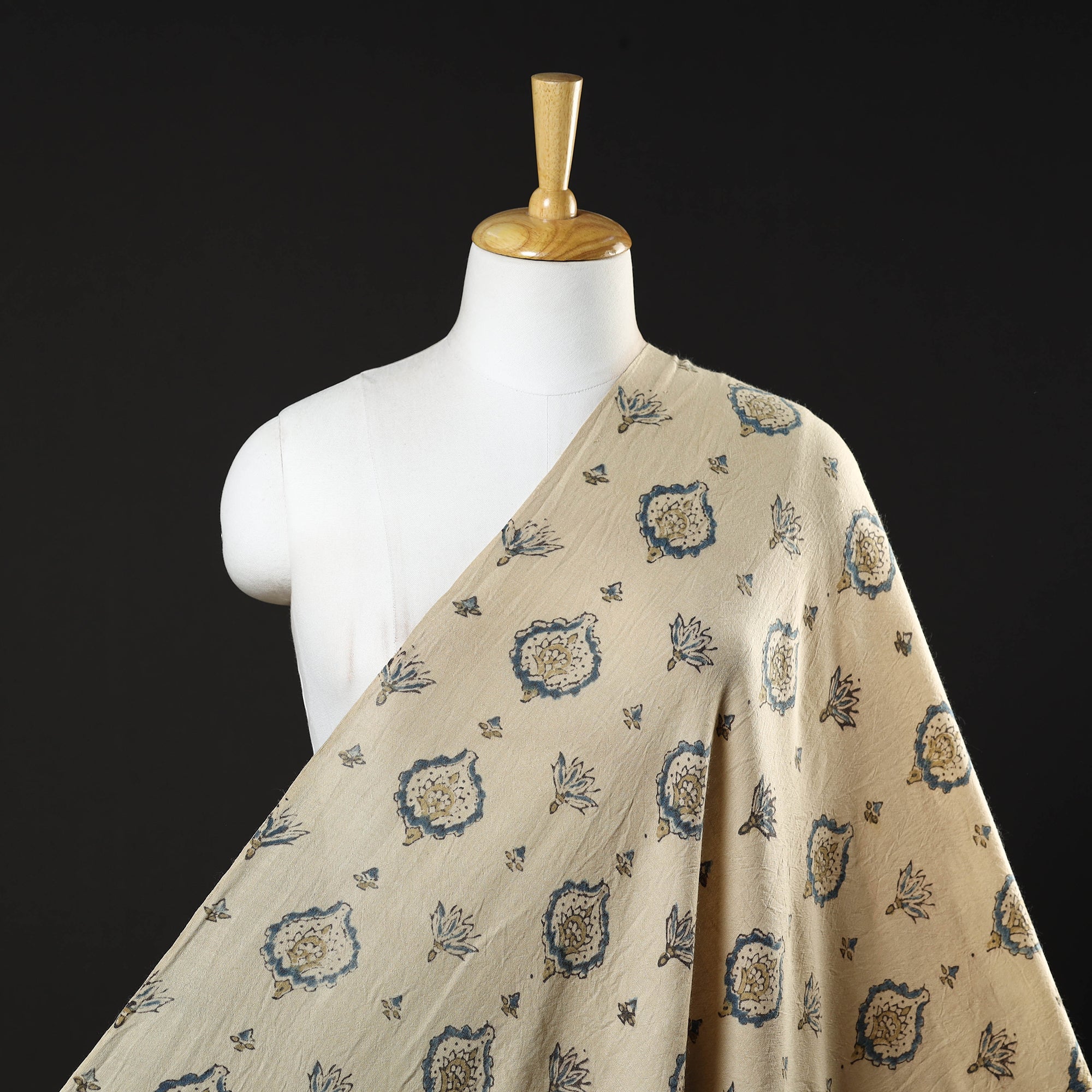 AJRAKH BY JABBAR KHATRI Beige - Pure Wool Handloom Ajrakh Print Fabric 12 - view 2