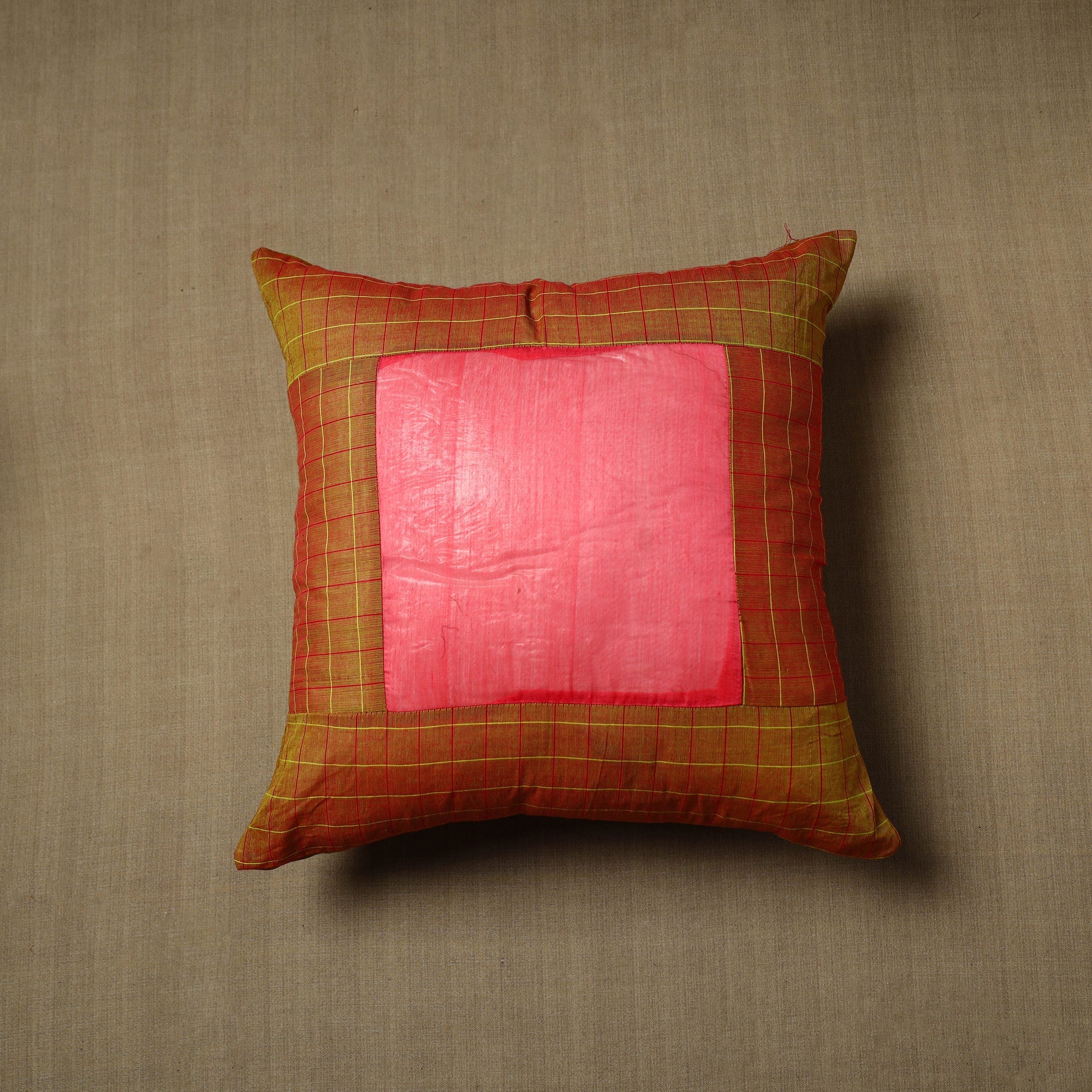 NOORI BAZAR Brown - Patchwork Cotton Kanchipuram Cushion Cover (16 x 16 in) 28