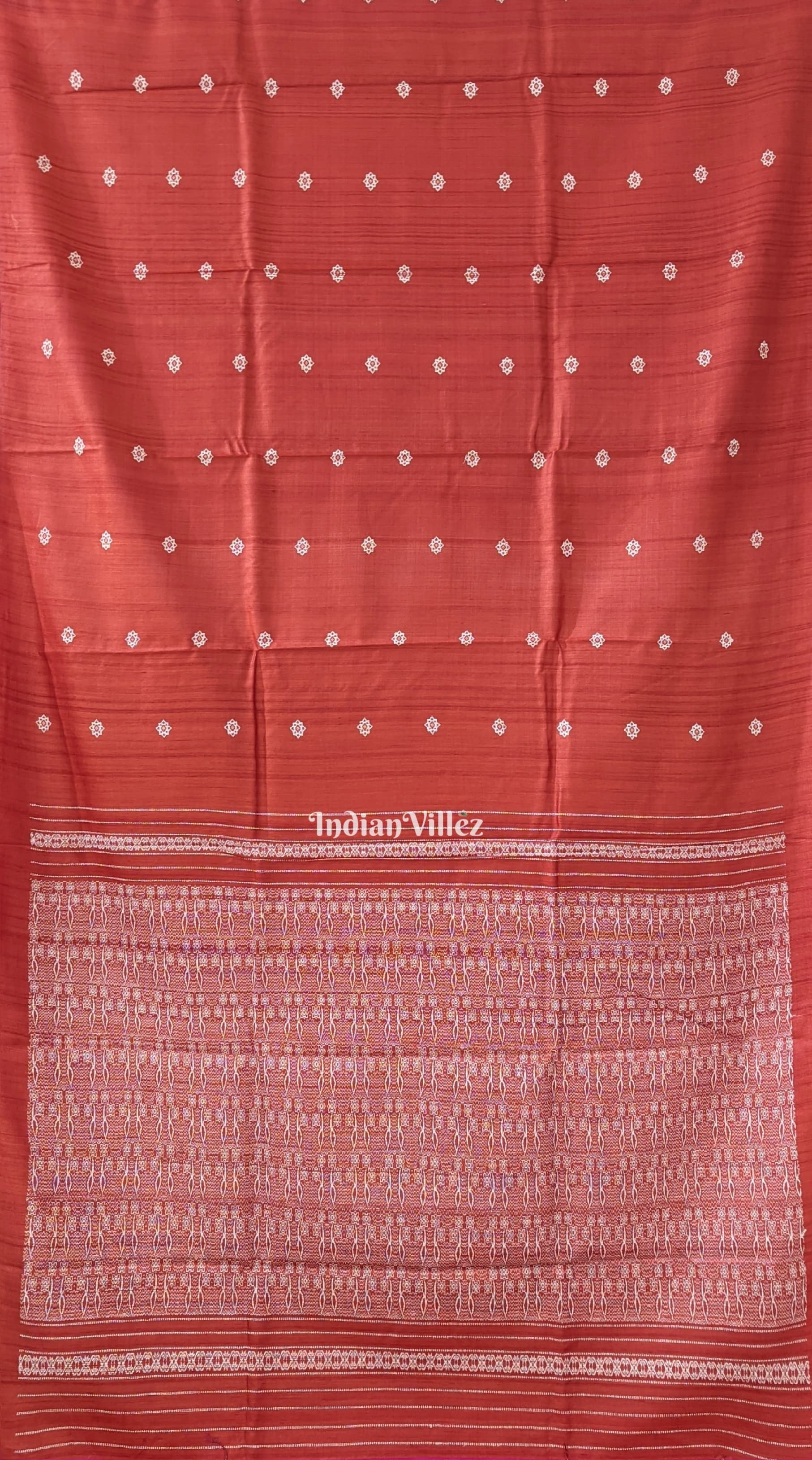 IndianVillèz Rust Tribal Theme Gopalpur Tussar Silk Saree