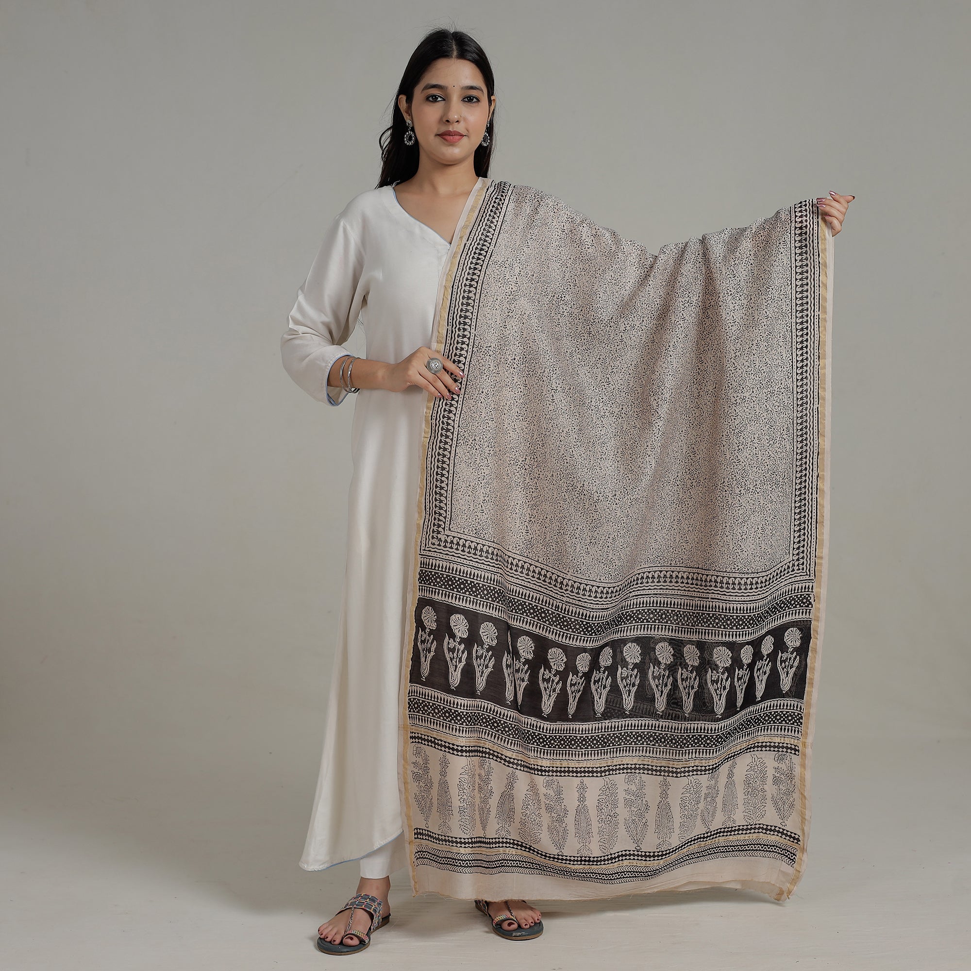 BAGH PRINTS BY MOHAMMED RAFIK KHATRI Beige - Natural Dyed Hand Block Print Chanderi Silk Bagh Dupatta 06 - view 2