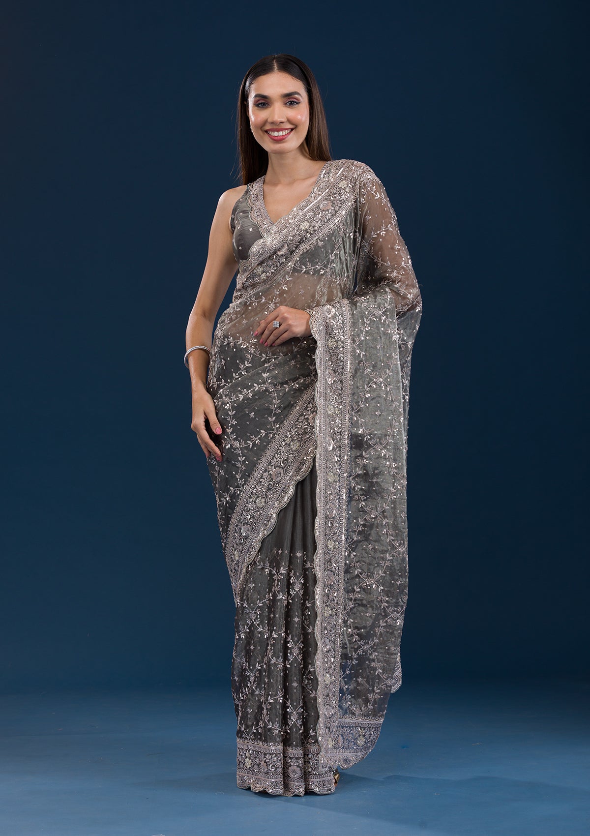 Koskii Mehendi Sequins Tissue Saree – Women's