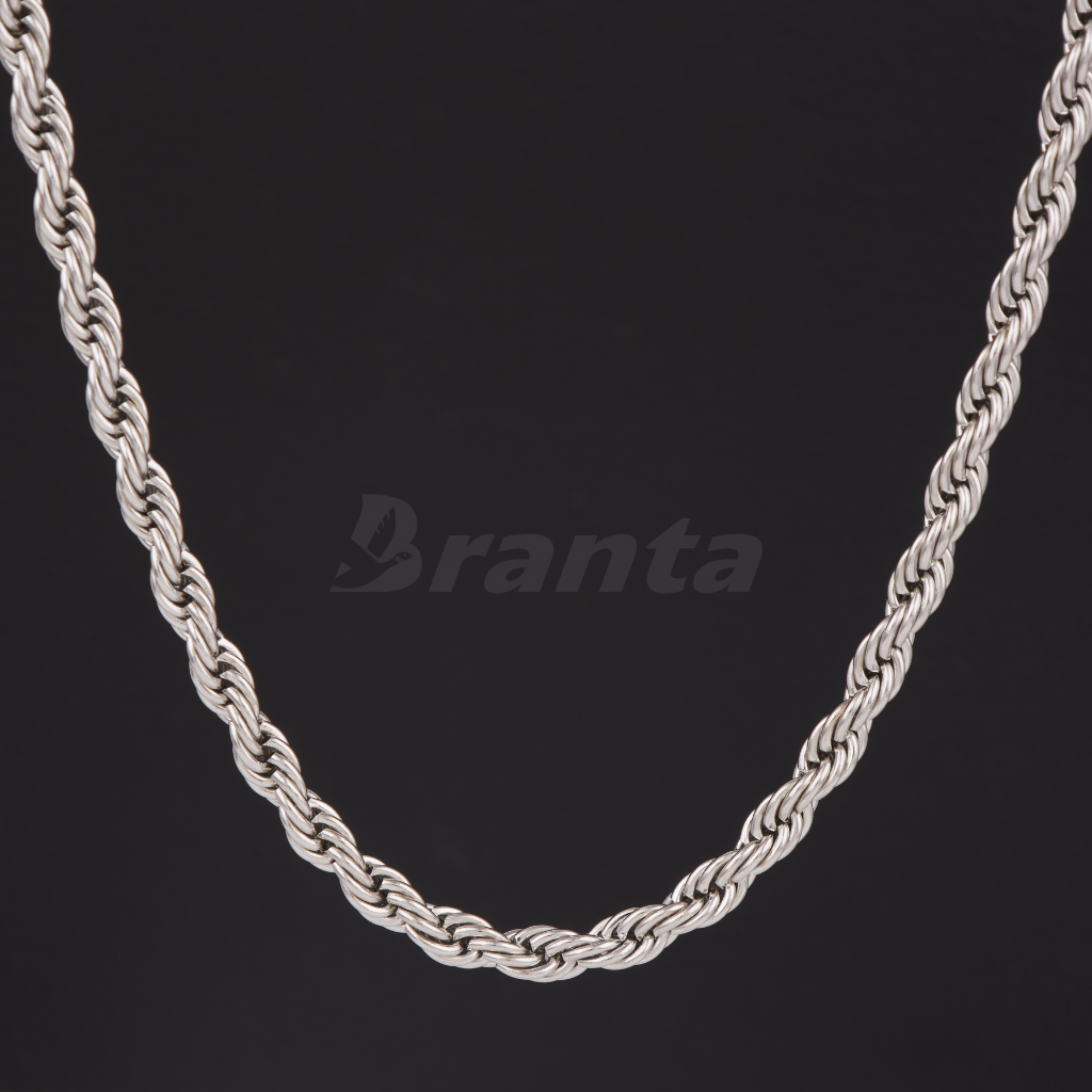 Branta Silver Stainless Steel Rope Chain For Men ( 21.5 Inch)