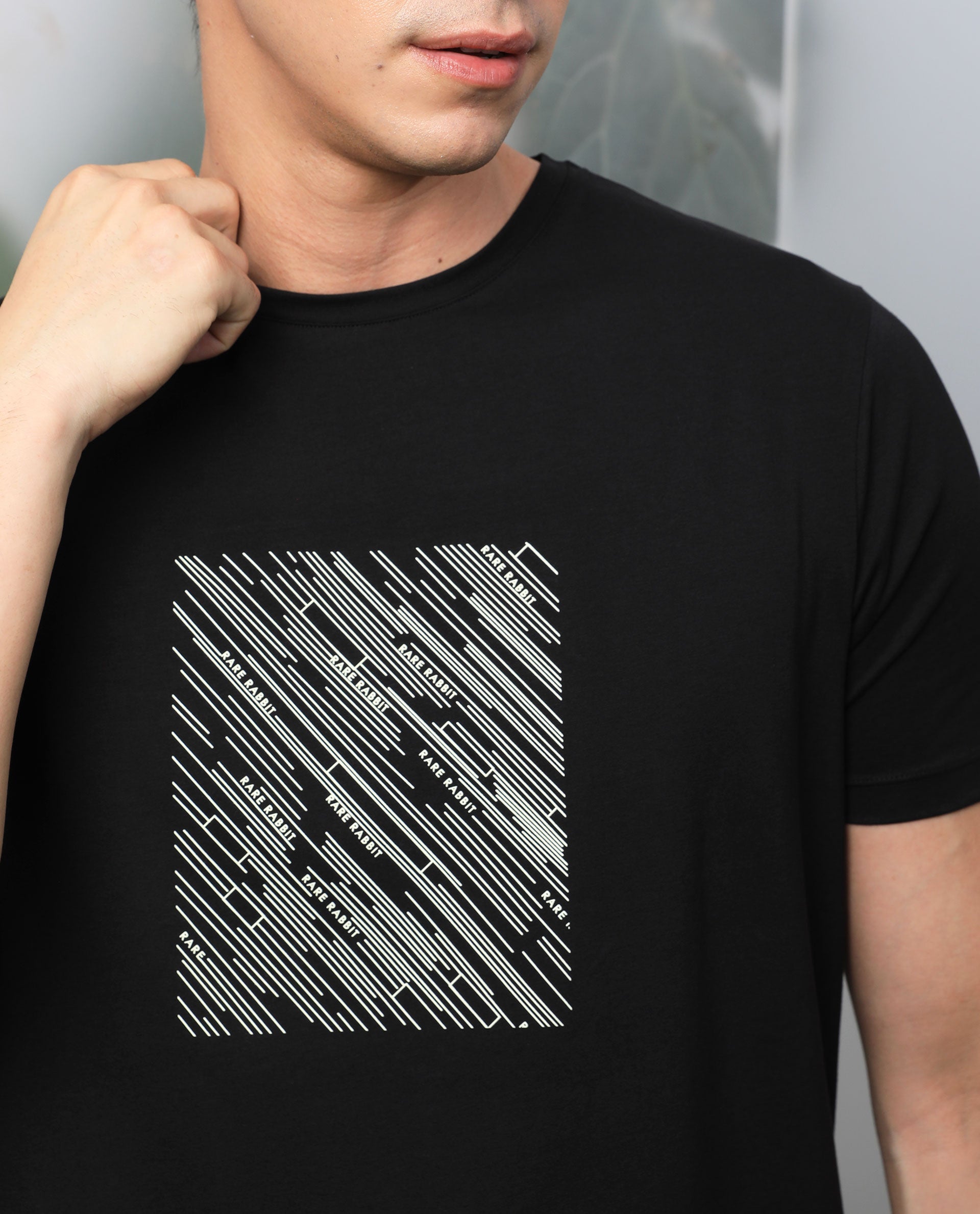 Rare Rabbit Men's Otter Black Cotton Lycra Fabric Half Sleeves Graphic Print T-Shirt - view 3