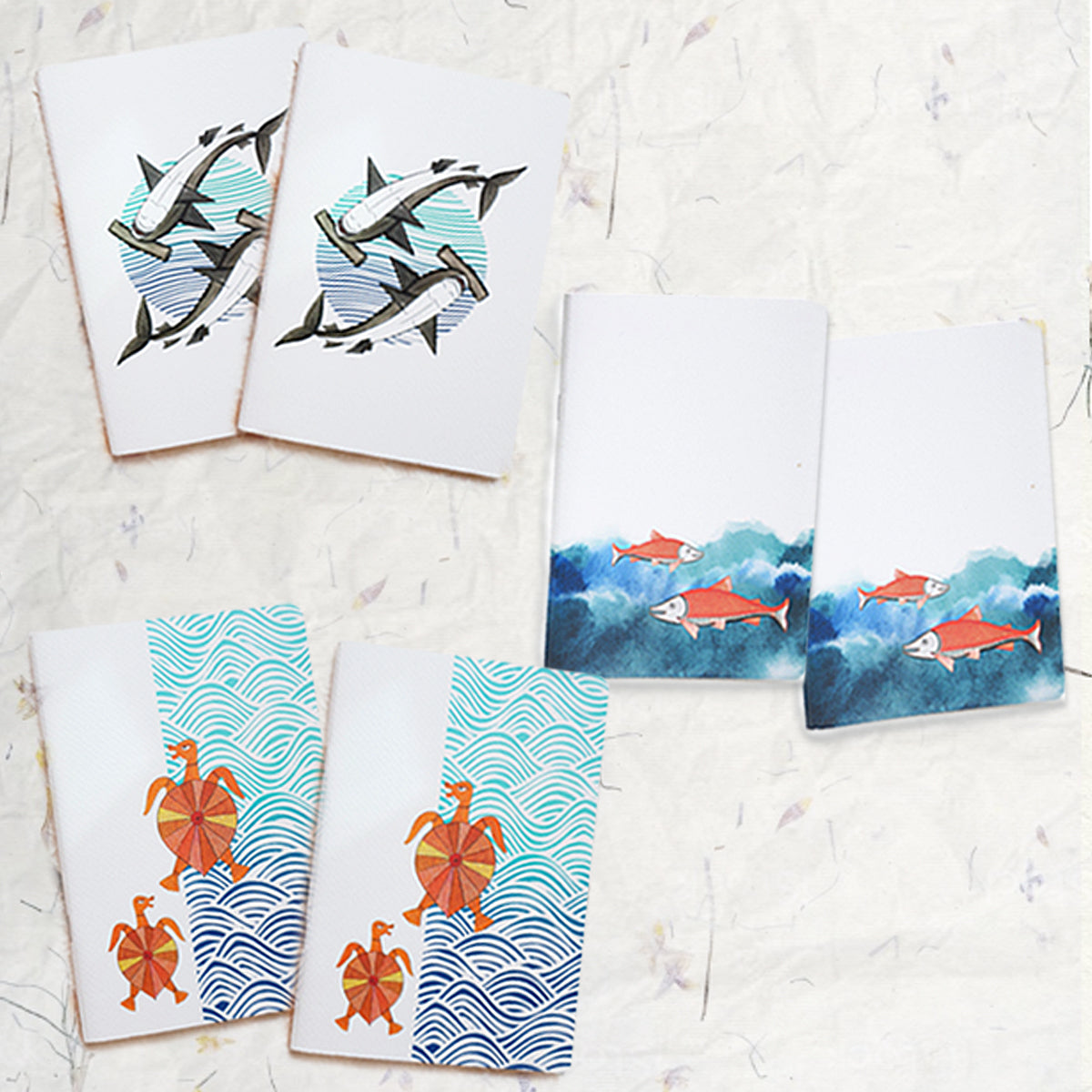 Ocean series notebooks – "Ocean Series" Notebooks in Collaboration with Traditional Pattachitra Artisan Rupsona by Ekibeki (Set of 6)