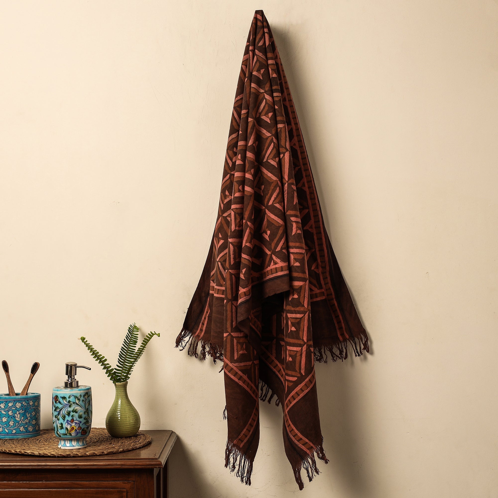 ITOKRI CRAFTS INITIATIVE Brown - Akola Block Printed Pure Handloom Cotton Towel