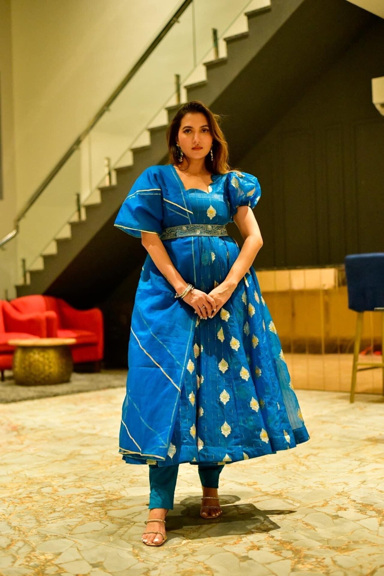 Idaho-o Blue aura organza suit set - view 2