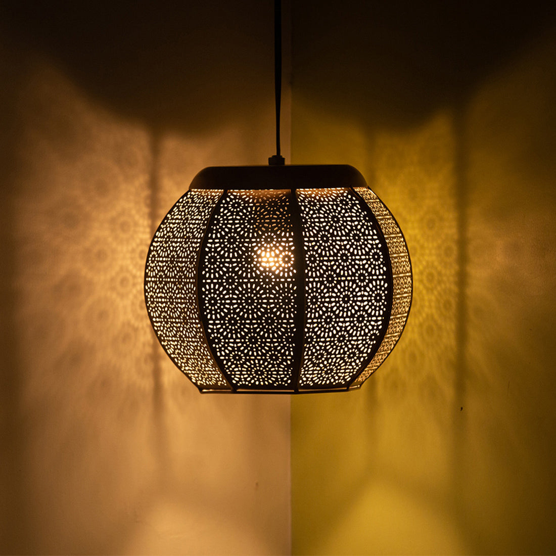 EXCLUSIVELANE 'Morrocan Treasure' Hand-etched Pendant Lamp In Iron (8 Inch, Matte Finish) - view 2