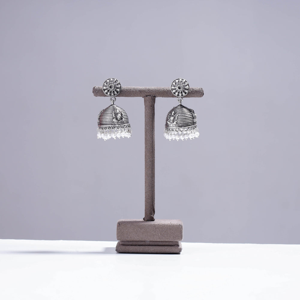 WHITE RIVER STORIES Antique Silver Finish Oxidised Brass Base Jhumki Earrings