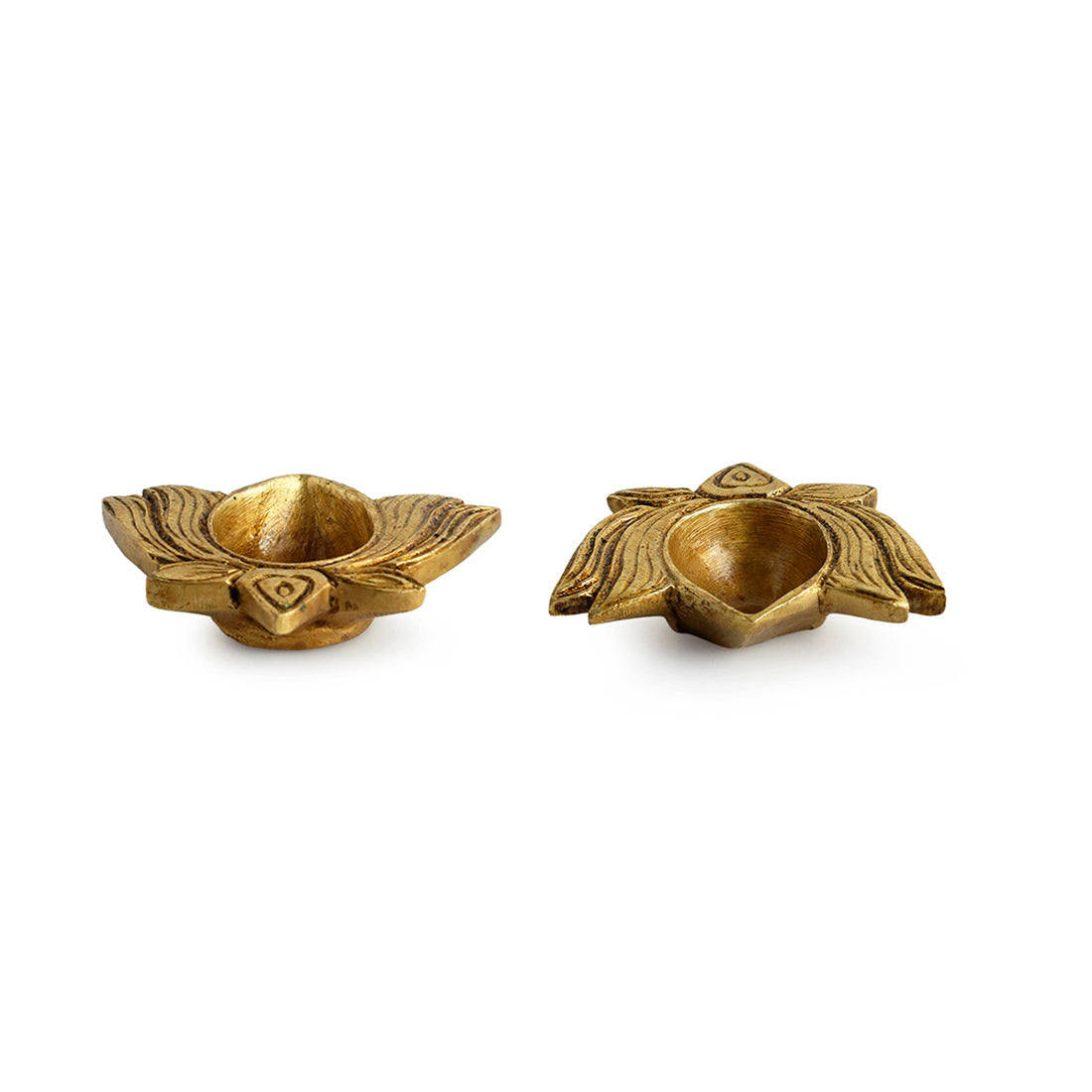 EXCLUSIVELANE 'Lotus Shaped' Hand-Carved Brass Diya (Hand-Etched, 0.2 Kg) - view 2