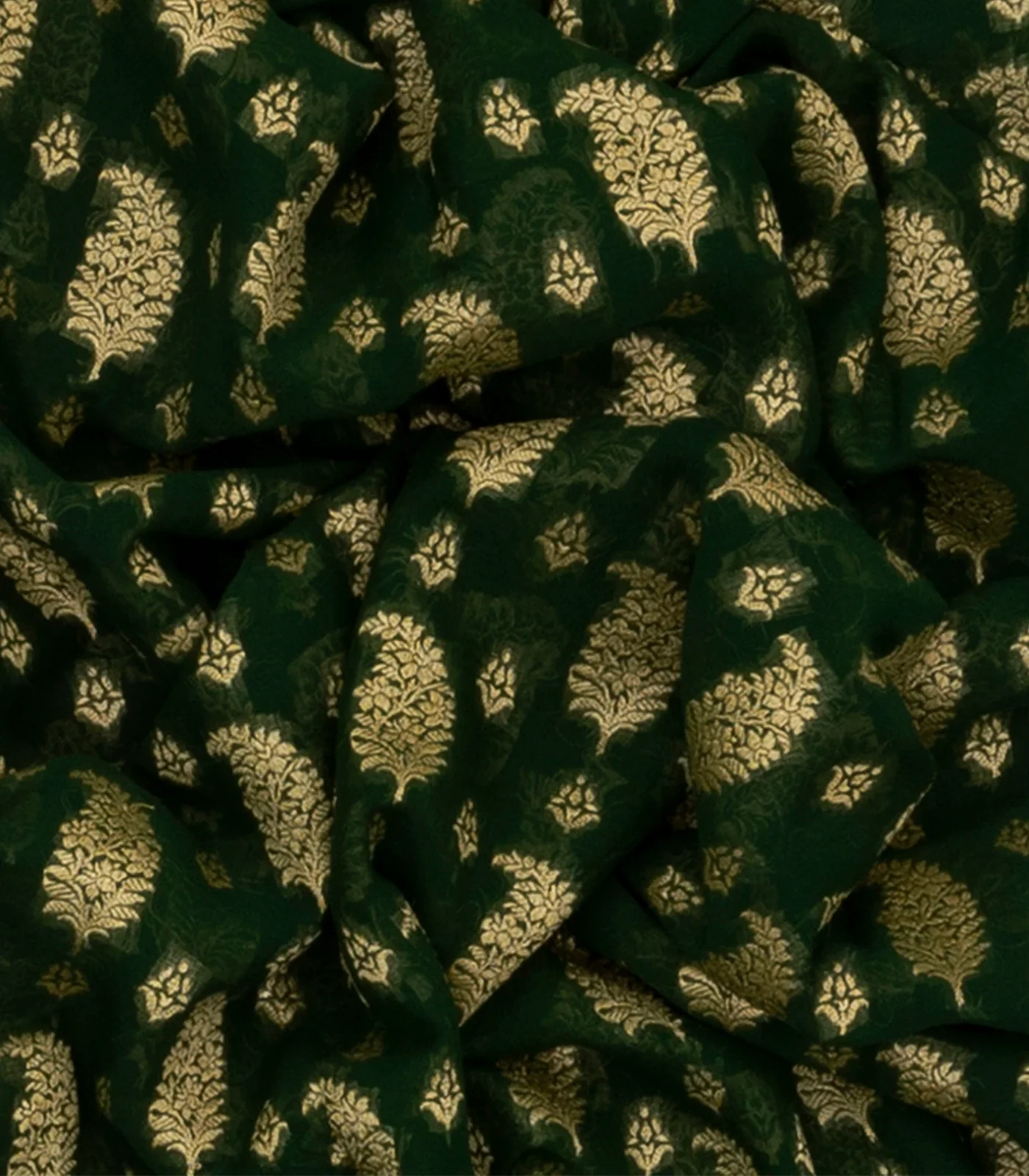 RmKV Bottle Green Banarasi Khaddi Georgette Saree With Mango Motifs-Bottle Green - view 3