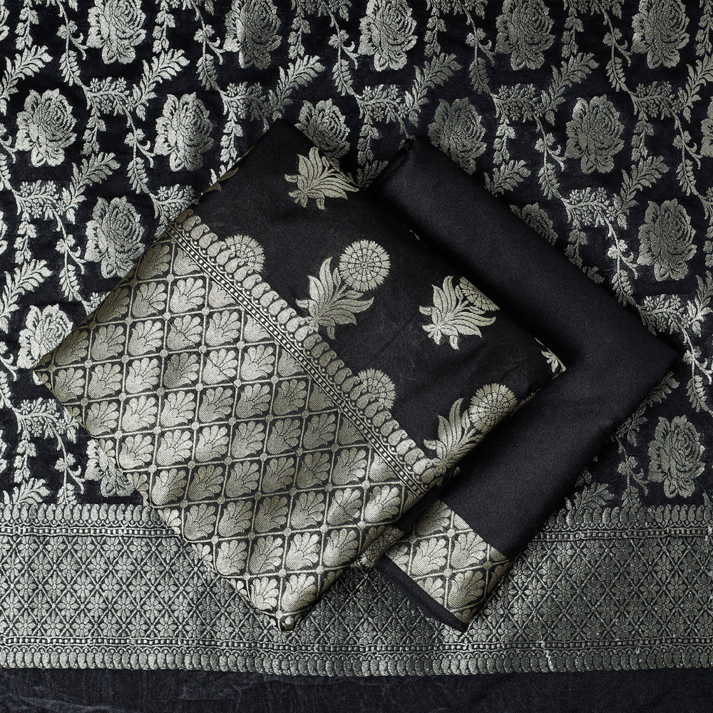 BANARASI BY MAQBUL HASAN Black - 3pc Zari Jaal & Buti Silk Banarasi Dress Material - view 2