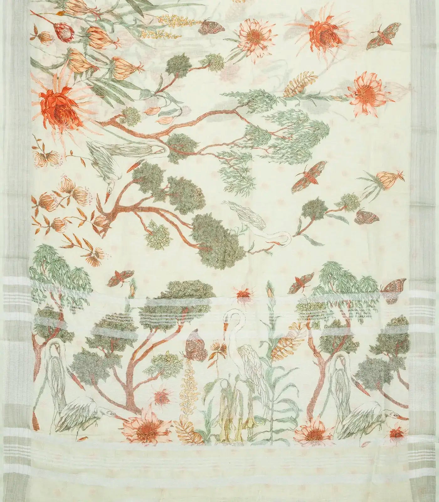 RmKV Off White Handloom Linen Saree With Printed Bird Motifs - view 2