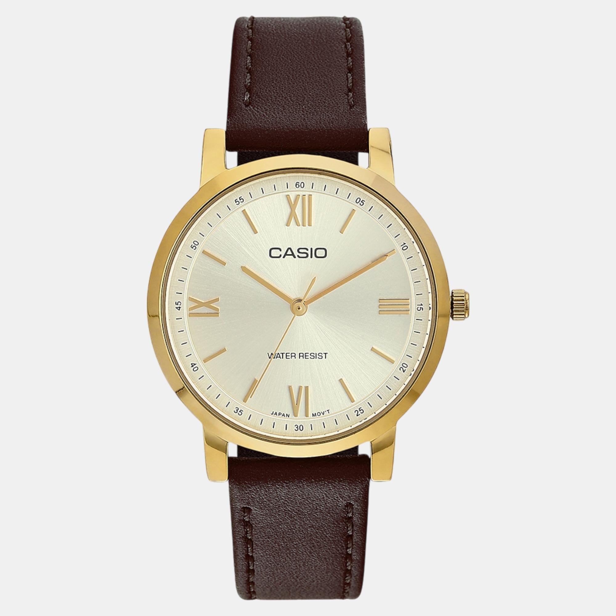 Casio Enticer Men Quartz Gold Dial Analog Leather Watch A2158