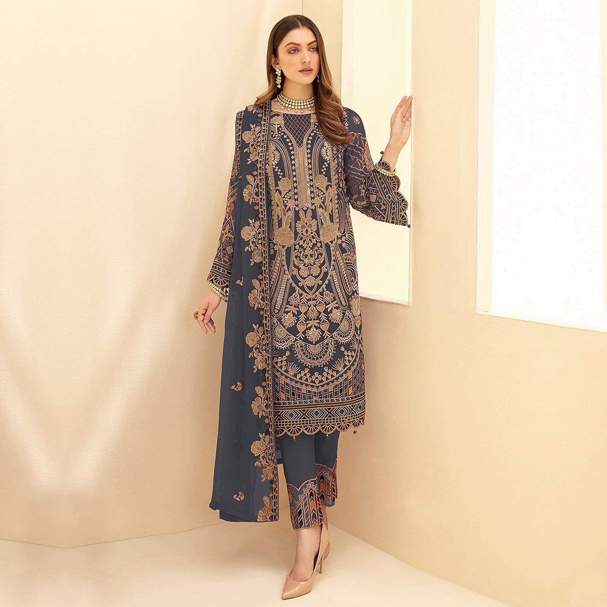Grey suits – BlackTree grey-party-wear-embroidered-georgette-pakistani-suit-138104