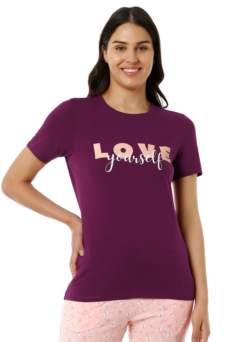 Amante Scoop Neck Sleep Tee - Magenta Purple