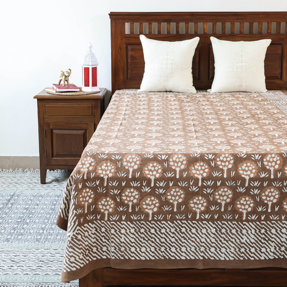 BINDAAS UNLIMITED Brown - Block Art Print Cotton Single Bindaas Bed Sheet (93 x 60 in)
