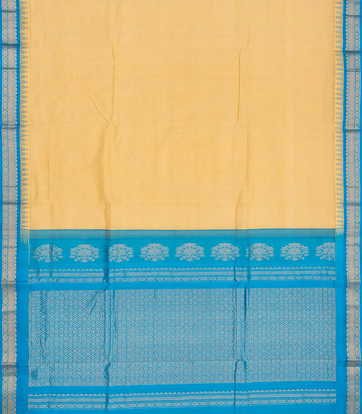 RmKV Sandal Handloom Chirala Silk Cotton With Blue Border-Sandal - view 2
