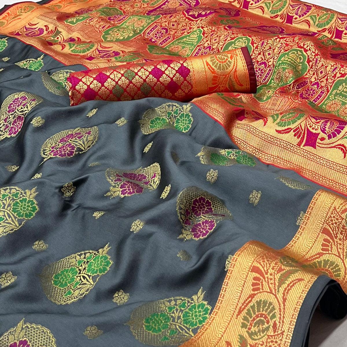 Peachmode Grey Woven Art Silk Saree – Women's - view 2