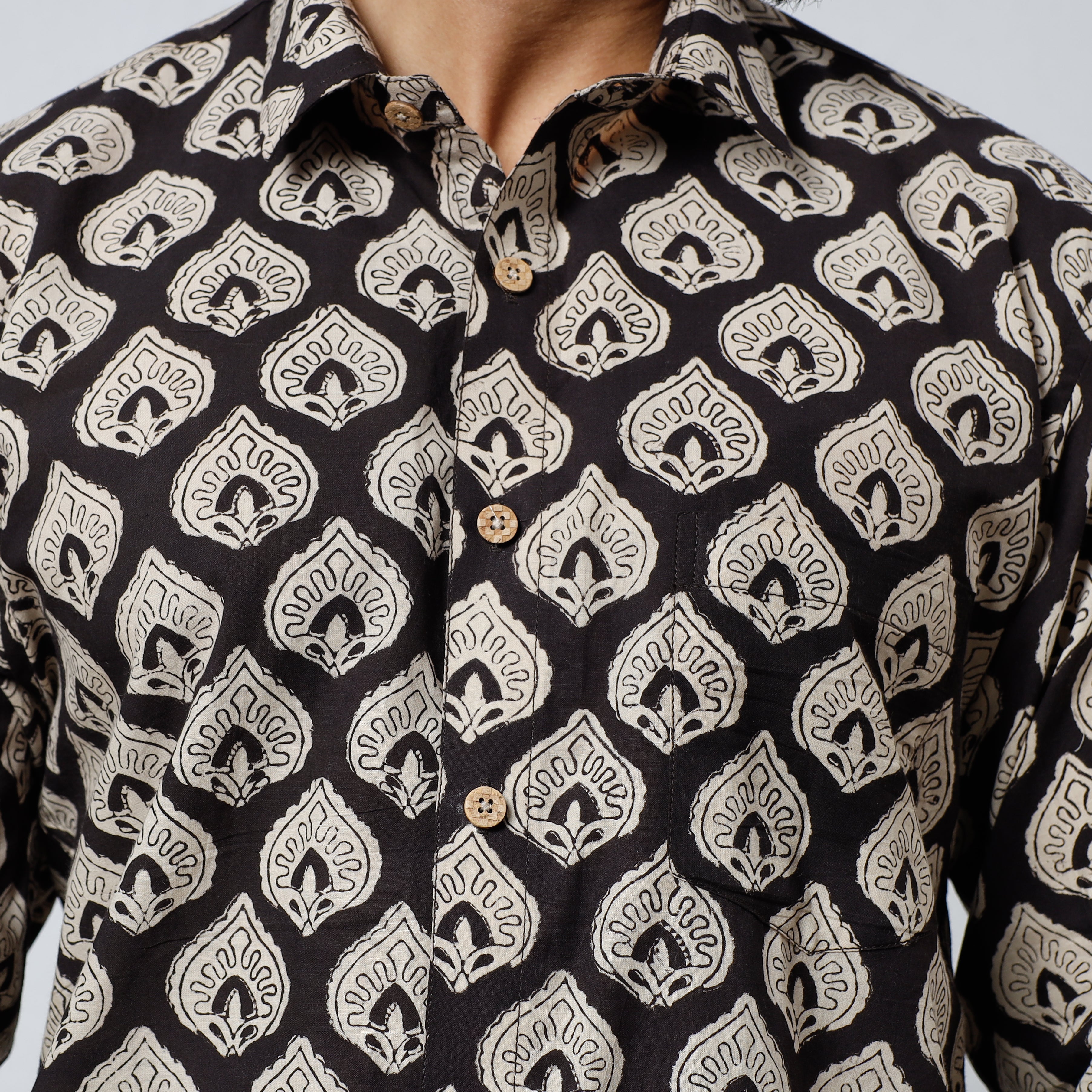 ITOKRI CASUALS Black - Bagru Block Printed Cotton Men Full Sleeve Shirt - view 3