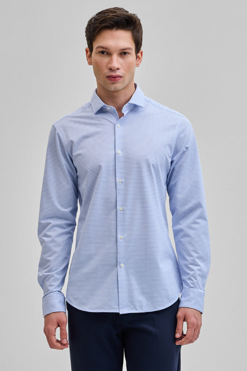 SNITCH Light Blue Stripes Stretch Shirt - view 6