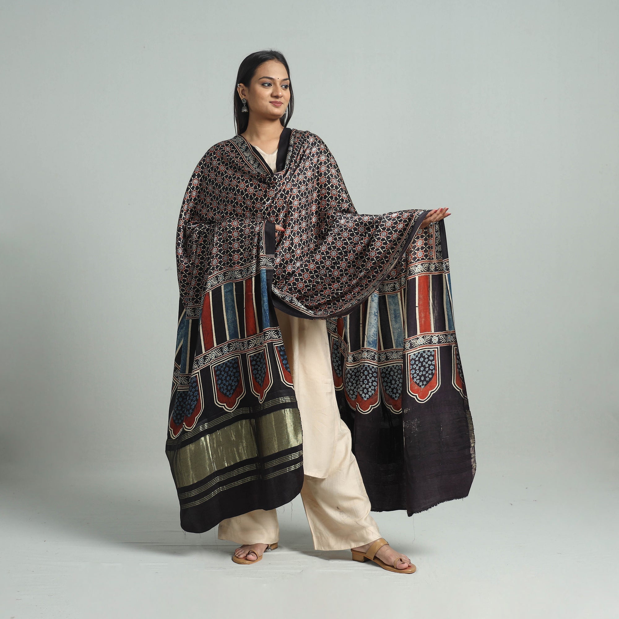 KACHCHH JI CHHAAP Black - Modal Silk Block Print Ajrakh Dupatta 89 - view 2