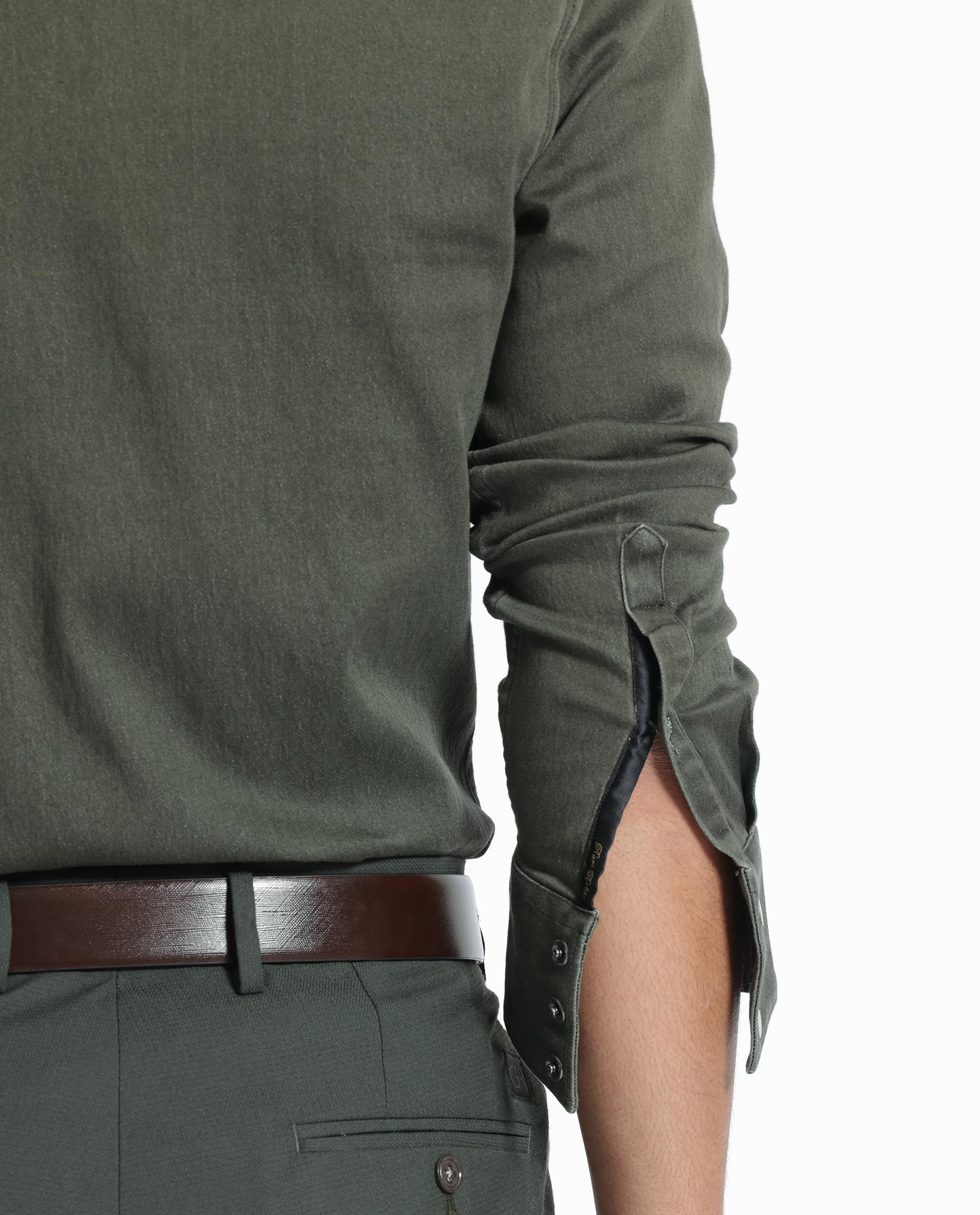 Rare Rabbit Men's Xenon Olive Cotton Polyester Fabric Full Sleeves Solid Shirt - view 10