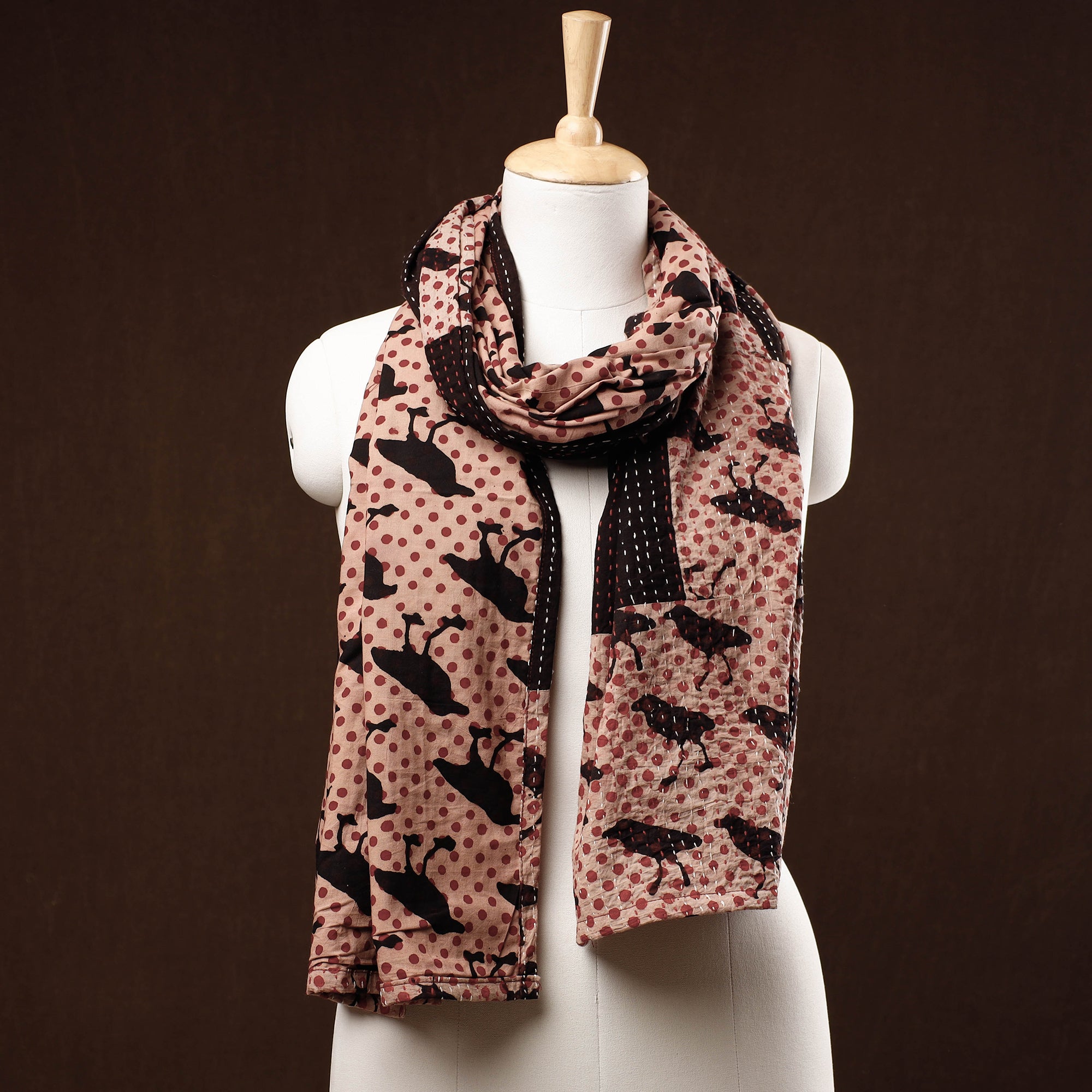 ARTISAN HAND BLOCK PRINTS Black - Patchwork Reversible Block Printed Tagai Cotton Stole