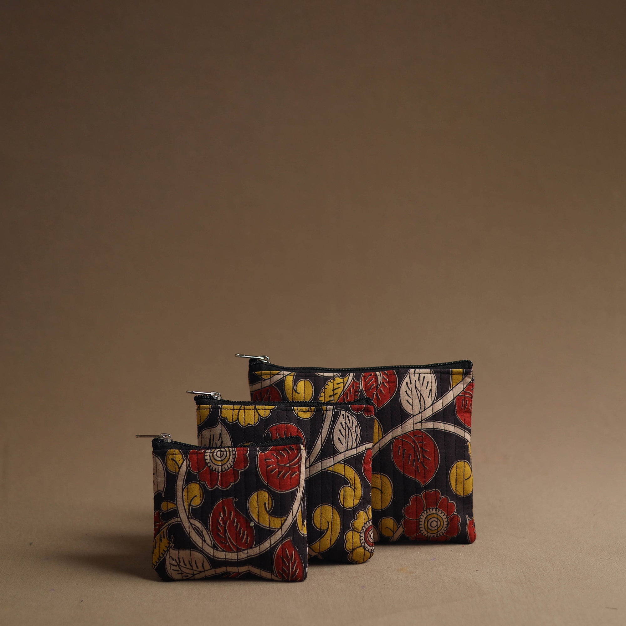 NOORI BAZAR Black - Handmade Cotton Multipurpose Utility Pouches (set of 3) 35