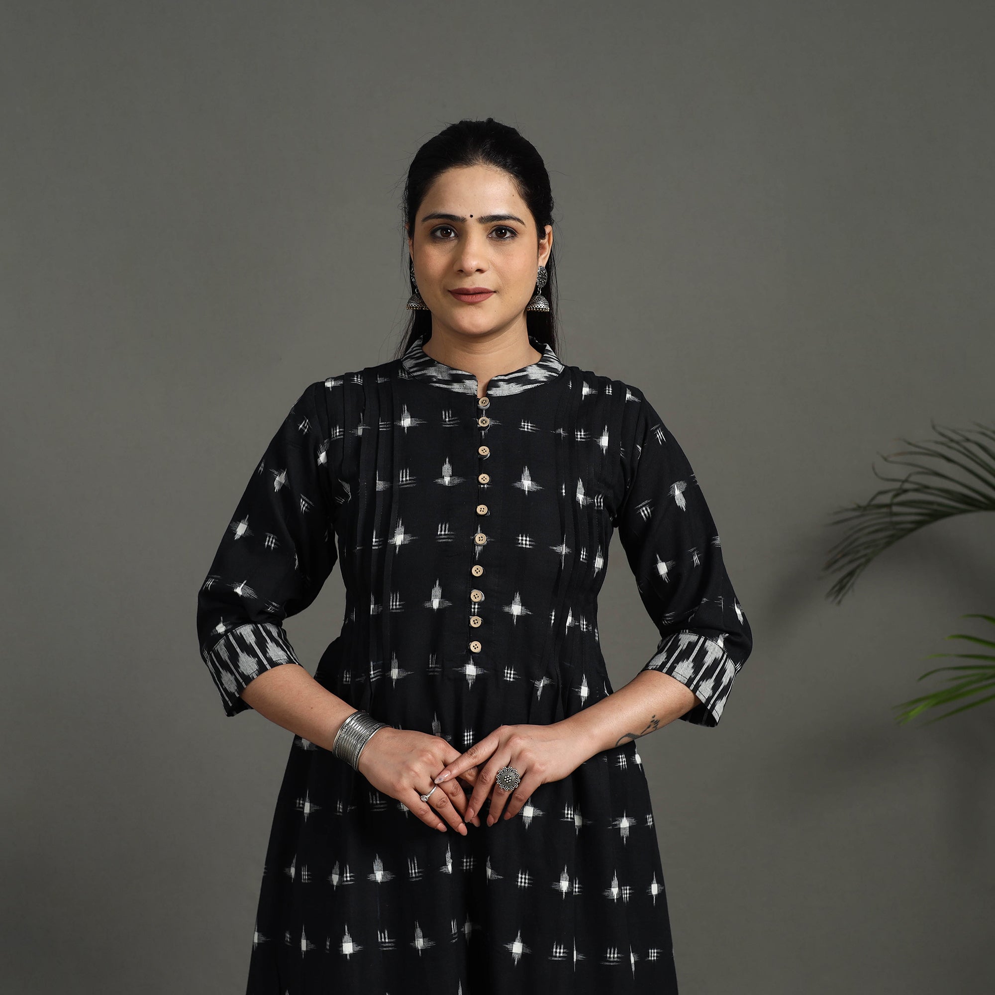 ITOKRI CASUALS Black - Handloom Cotton A-Line Pochampally Double Ikat Kurta 04