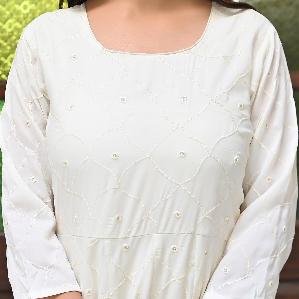 Peachmode Cream Chikankari Embroidered Georgette Gown - view 3